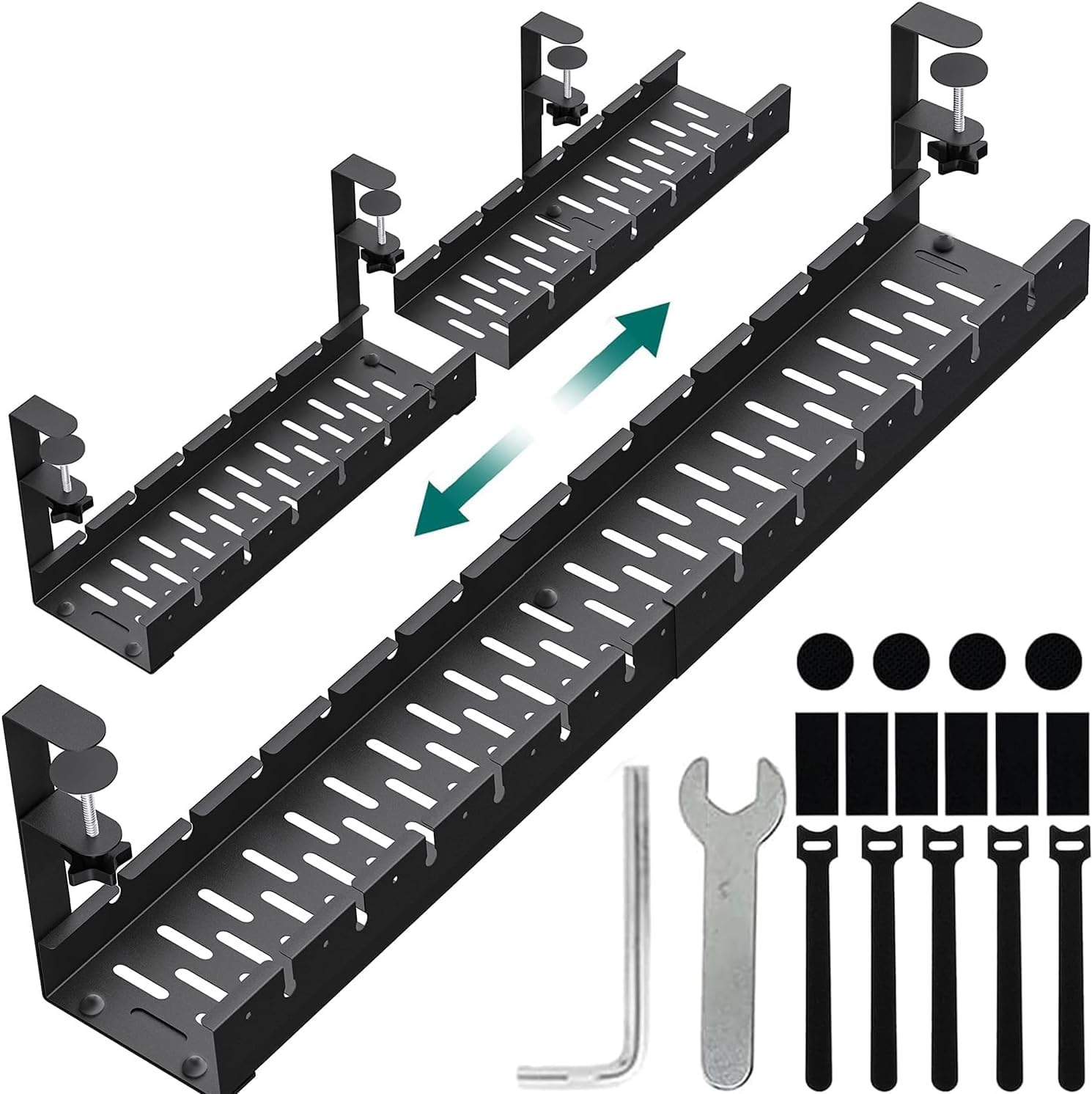 Under Desk Cable Management Tray, IGGDOQI No Drilling Extendable Cable Organizers, Wire Management Tray Cable Management Rack, Desk Cable Tray with Wire Organizer, and Desk Cord Organizer Kit (White)