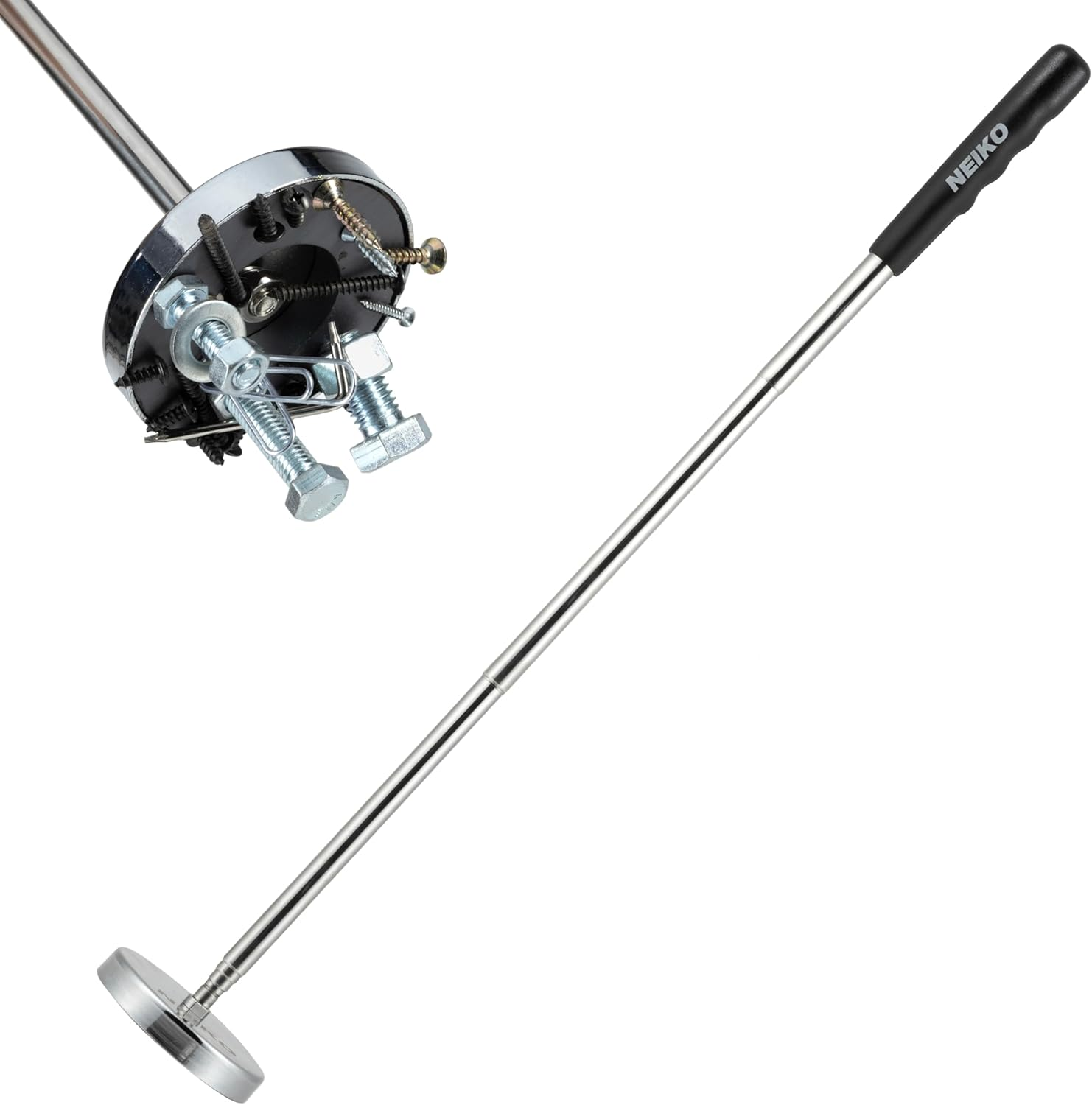 Neiko 53426A 35LB Magnetic Pick up Tool, Large Magnet with 3.3" Head, Extendable Magnetic Sweeper on a Stick up to 33.5 Inches, Nail Finder Pickup Tool, 5 Section Stainless Steel Shaft (Pack of 2) image number 4