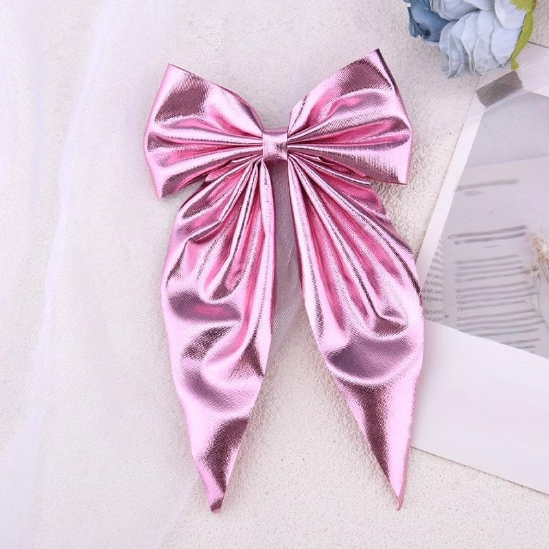 Pink Bow Hair Clip Barrette for Women Long Tail Bow for Girls Xmas Hair Accessories Decoration for Kids Granddaughter Christmas Birthday Gifts for Daughter Satin Bowknot Clips image number 6