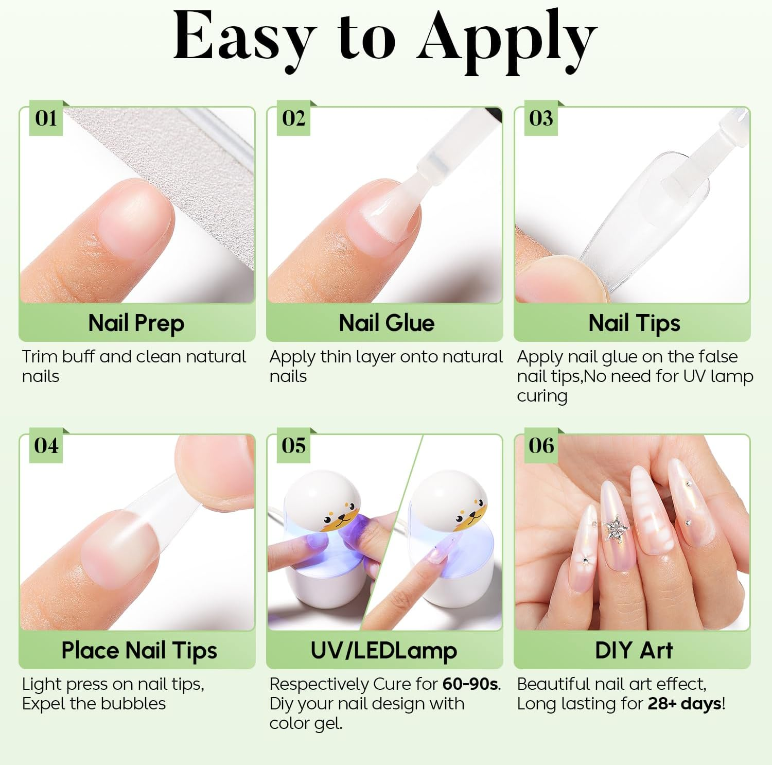 Luxbon 2X15Ml Blooming Nail Glue Gel, UV/LED Cured Gel Nail Glue Polish Blossom Gel Long Lasting for Press on Tips Fake Nails Full Cover Nails image number 6