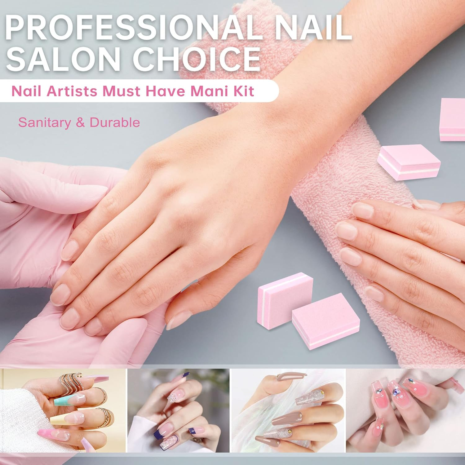 Mini Nail Buffer Blocks, 100/180 Grit Sponge Buffing Sanding Block File Manicure Tools Bulk 50Pcs (Pink) image number 3