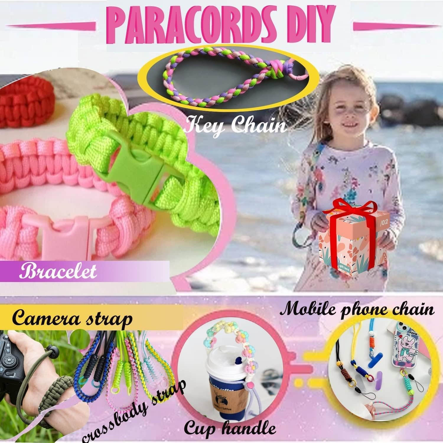 12 Pack 550-10 Feetcolourful Nylon Multifunction Paracord Rope(12 Colors)