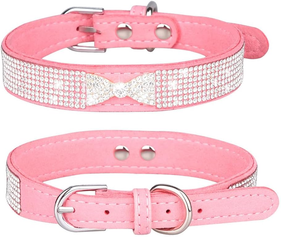 Rhinestone Sparkle Dog Cat Collar with Diamond Bowtie Bowknot Decoration, Adjustable for Small Medium Pets (Pink) image number 4