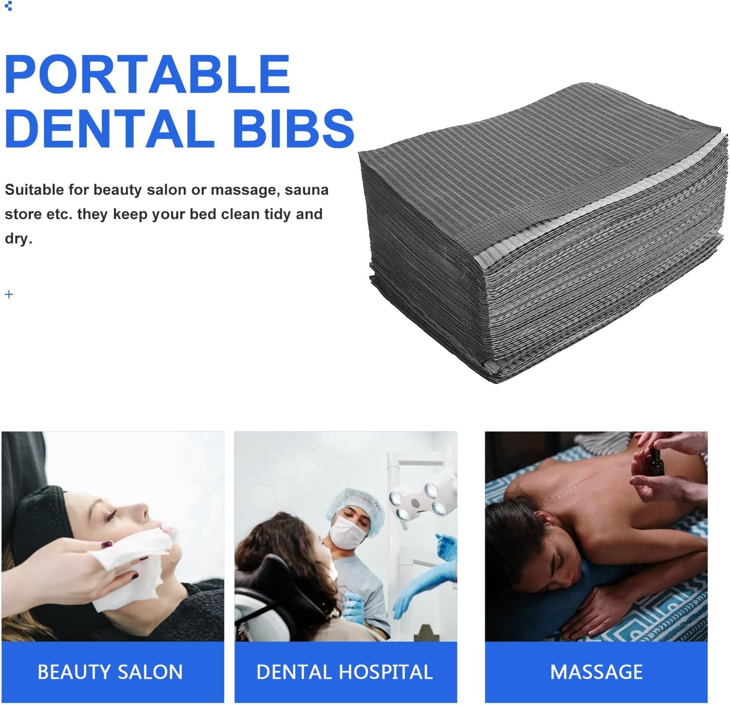 HOODANCOS 125Pcs Waterproof Disposable Strapless Dental Bibs Black, Wear-Resistant Oral Bibs for Dental Clinics, Tattoo Salons, and Beauty Treatments image number 5