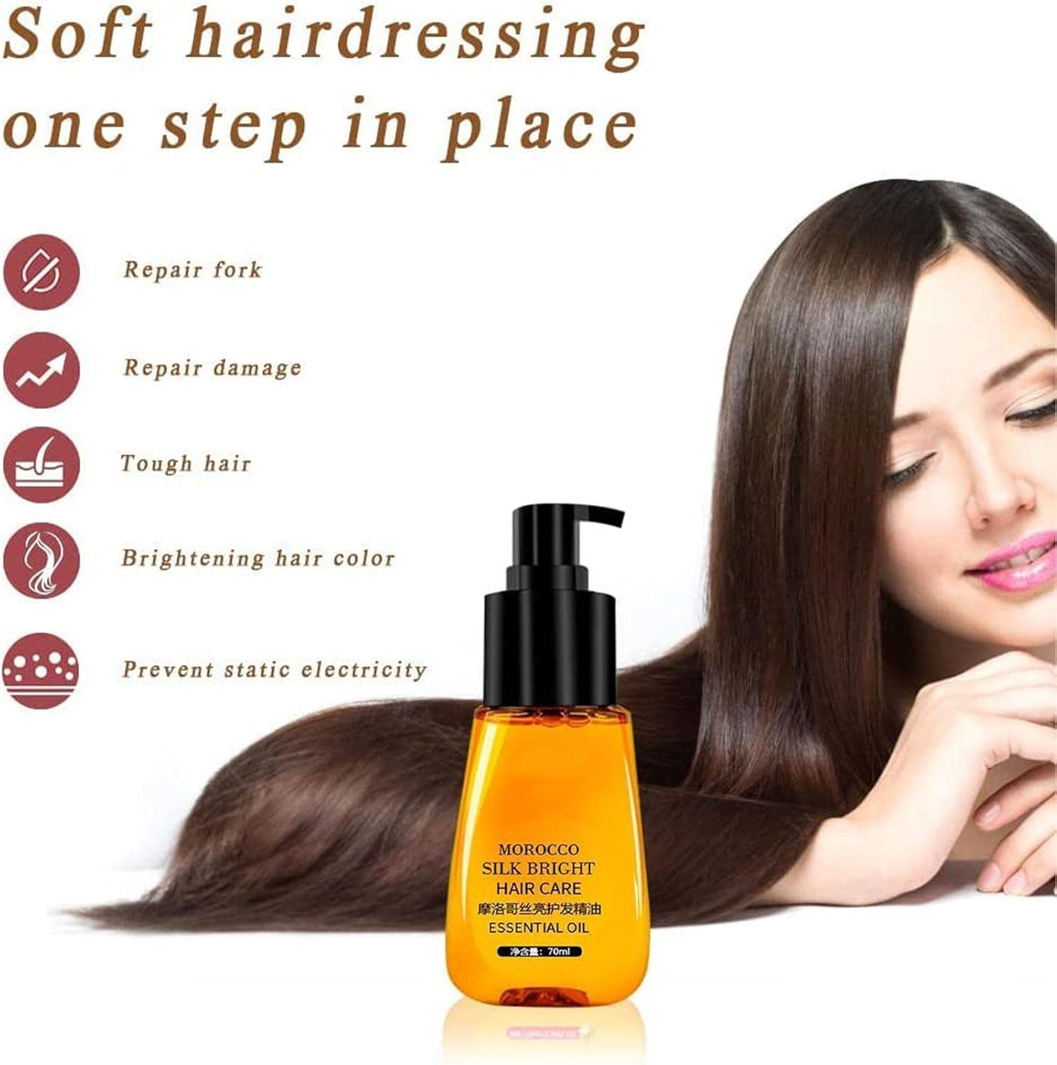 5 Pcs Argan Oil Hair Serums - Pure Organic Moroccan Argan Oil for Anti-Frizz Hair | Argan Hair Serums Oil Smoother Hair Controls Frizz & Repairs Damaged Hair Heat Protection Dobooo image number 3