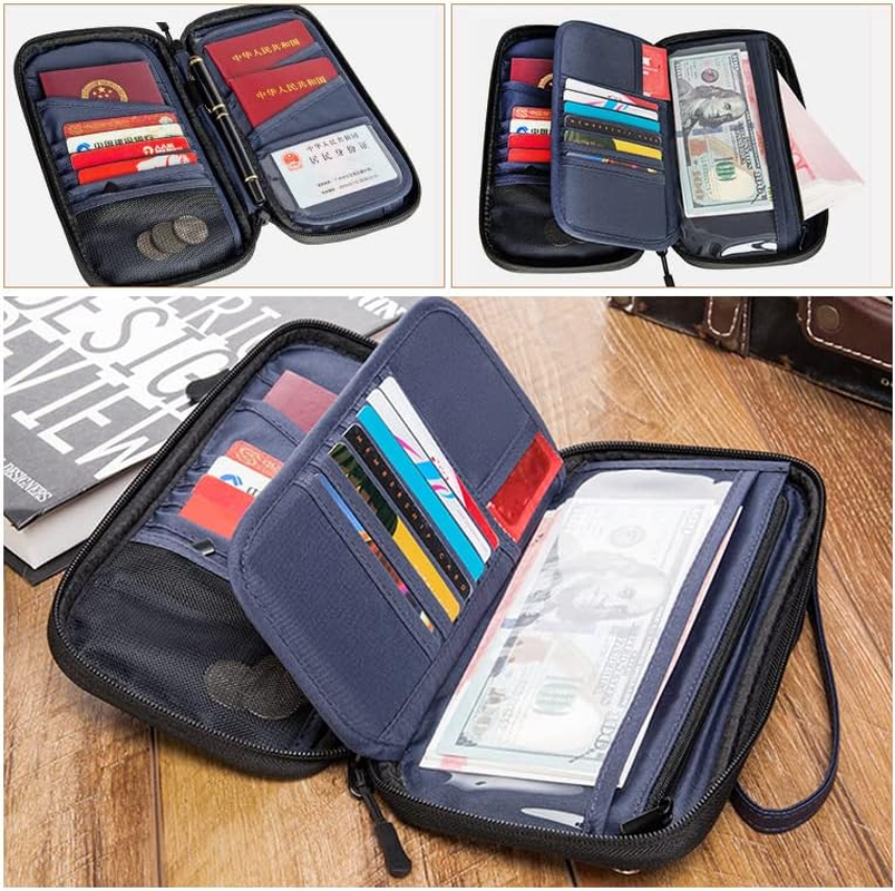 INONIX Family Passport Wallet,Travel Passport Holder Waterproof Large Capacity Passport Cover, Travel Document Organiser for Passports,Cards,Flight Tickets(Black)(Blue) image number 3