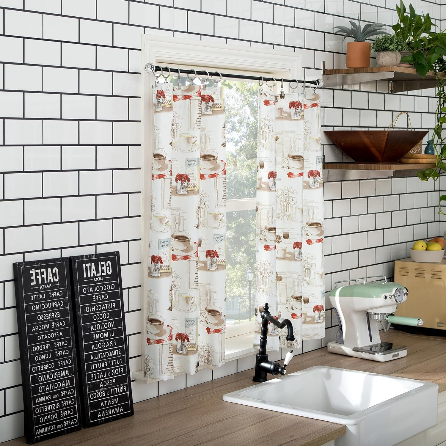 No. 918 Brew Coffee Print Microfiber 3Pc Kitchen Curtain Set, 54" X 36", White image number 5