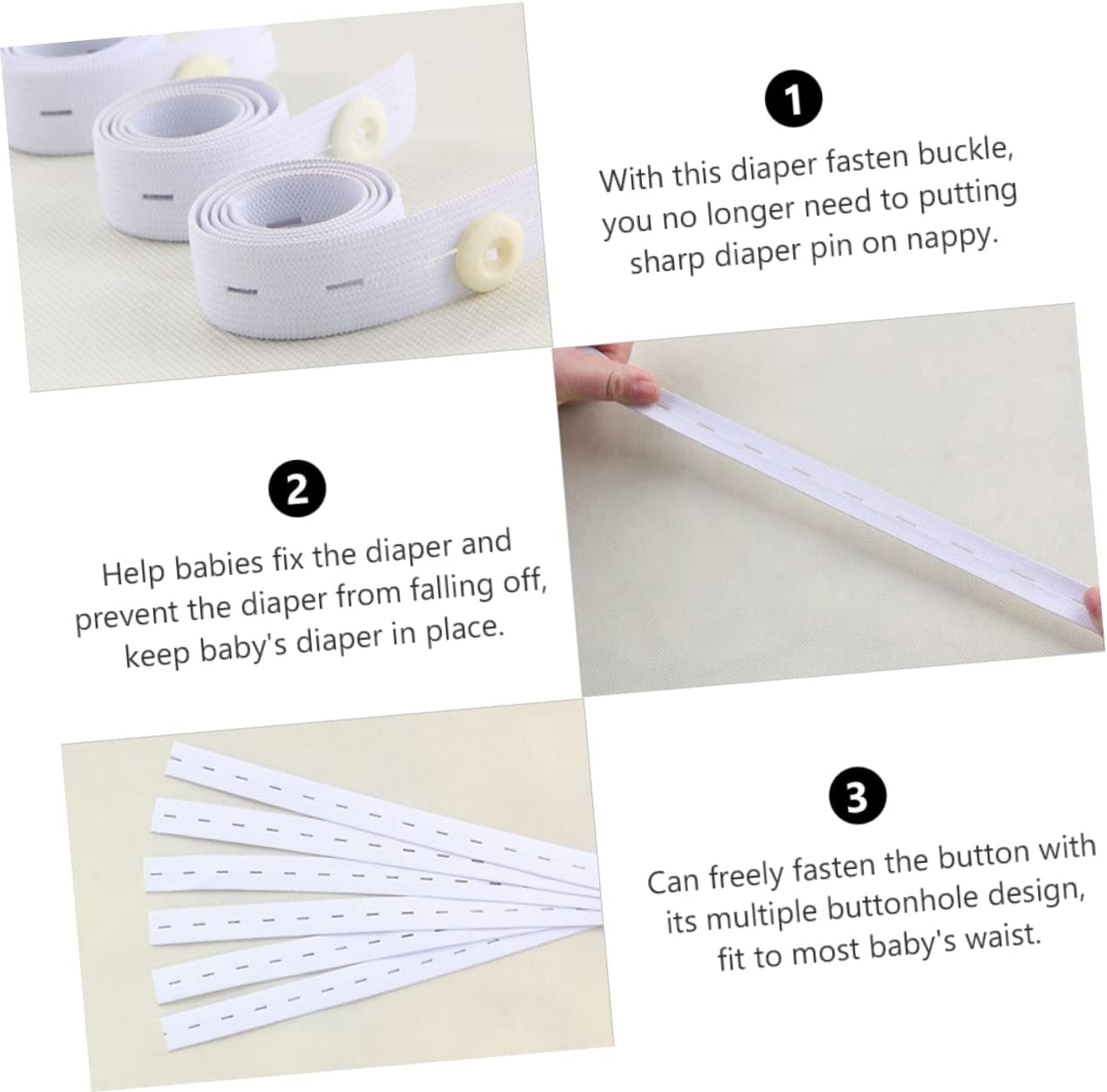 Abaodam 15Pcs Newborn Diaper Buckles Elastic Diaper Fastener Belt for Toddlers image number 3