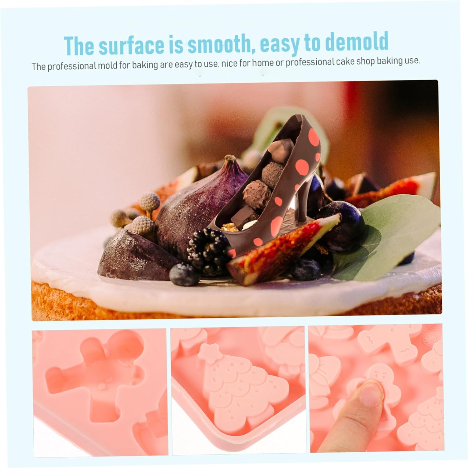 2Pcs Silicone PET Treat Molds 72-Grid Christmas Theme Dog Snack Mold Flexible Baking Tray Blue and Pink DIY Dog Food Biscuit image number 3