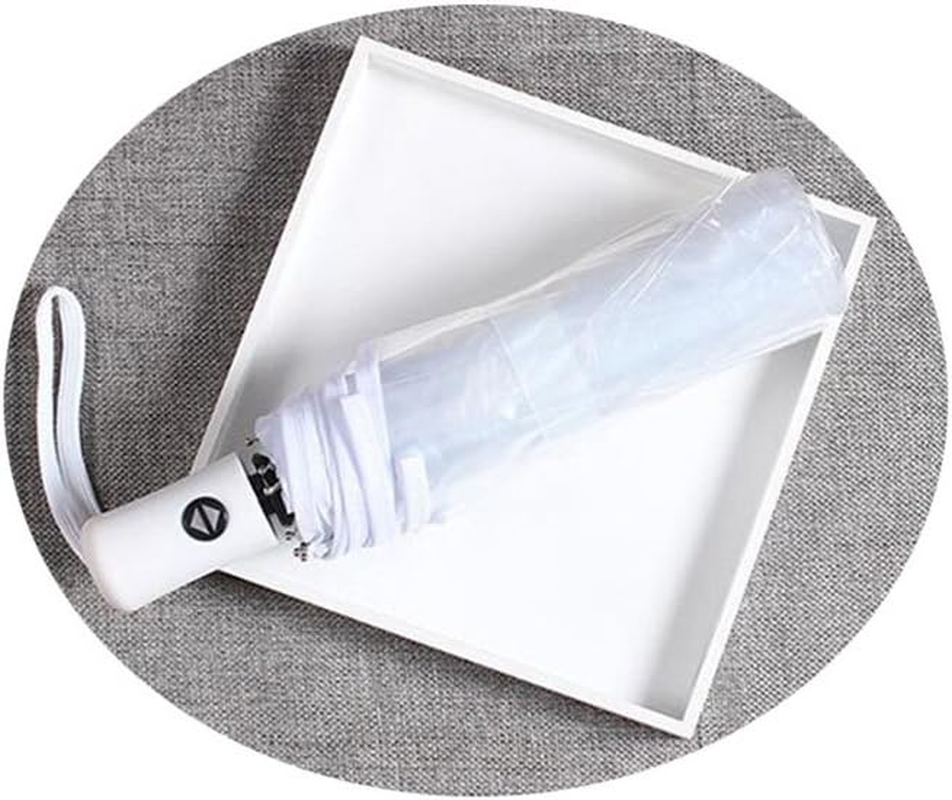 AIXICWXI Full Automatic Folding Transparent Auto Open Close Umbrella Travel Umbrella Tri-Fold Clear Rain Umbrella with Frosted Handle Clear Folding Umbrella Windproof - White image number 5