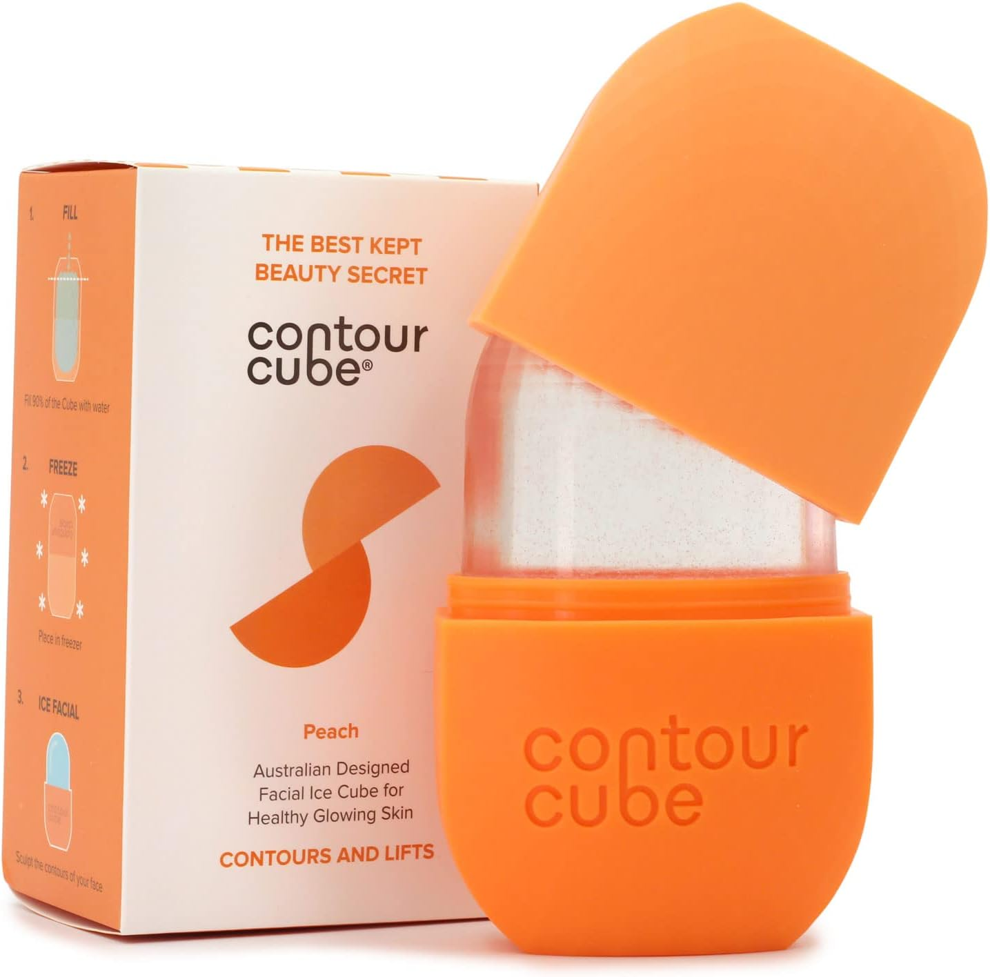 Contour Cube Original - Ice Roller for Sculpting & De-Puffing - Face Ice Roller & Massager with Bpa-Free Silicone - Ice Mold for Face - Skin Care Tools for Daily Skincare (180Ml) - Peach