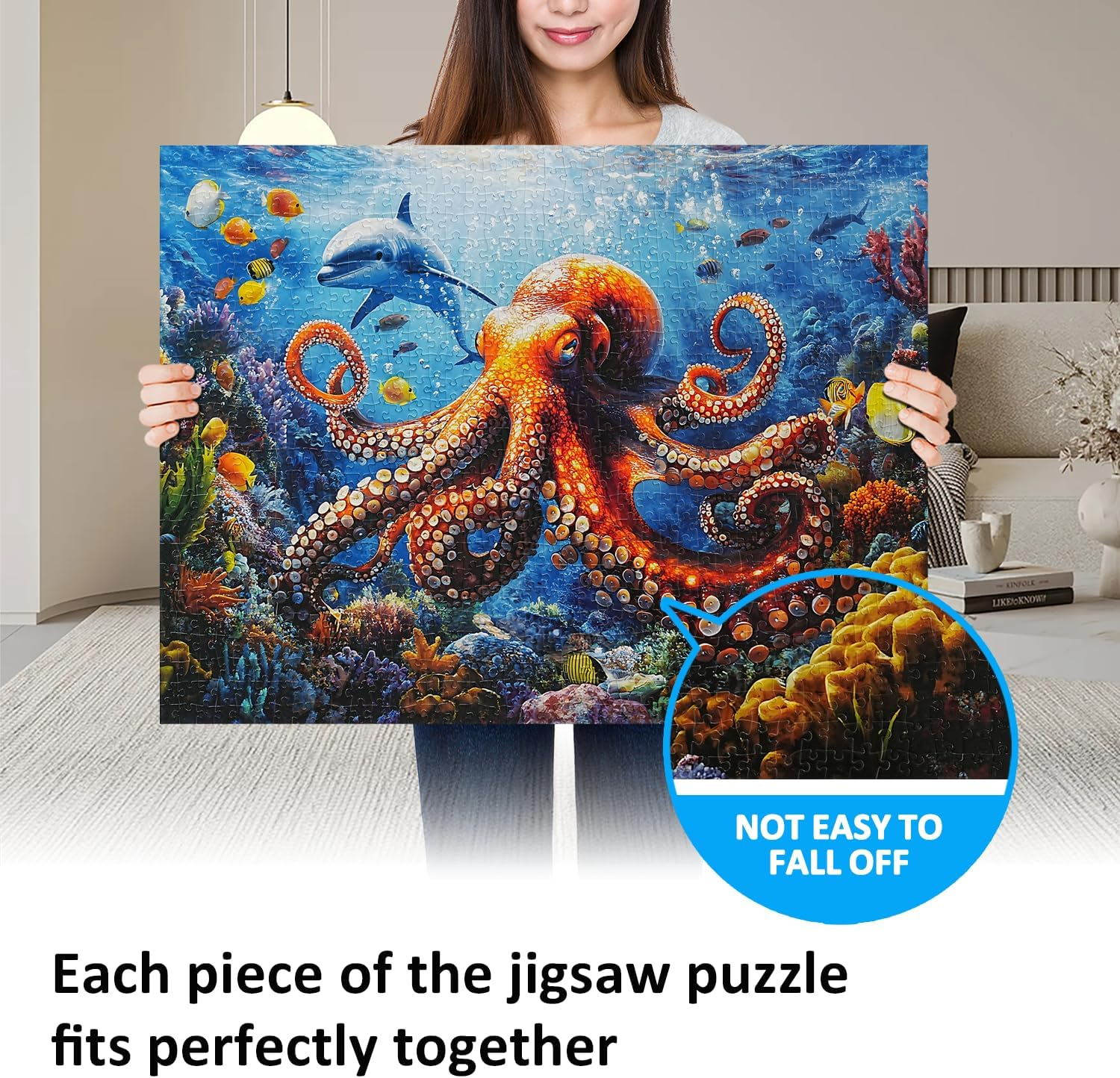 1000 Pieces Jigsaw Puzzles for Adults Octopus Puzzles Impossible Hard Difficult Challenging Puzzles for Teens Underwater World Jigsaw Puzzle Dolphin 1000Pc Puzzle 28 X 20 Inch