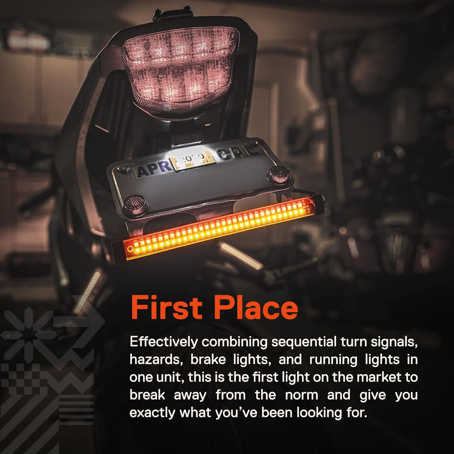 TRUE MODS 1Pc 8" LED Motorcycle Turn Signal & Brake Taillight Strip [Waterproof] [Dual Row] [RED Tail & Brake] [AMBER Sequential Blinker] Self Adhesive Surface Mount Flexible Lamp for ATV Dirt Bike image number 2