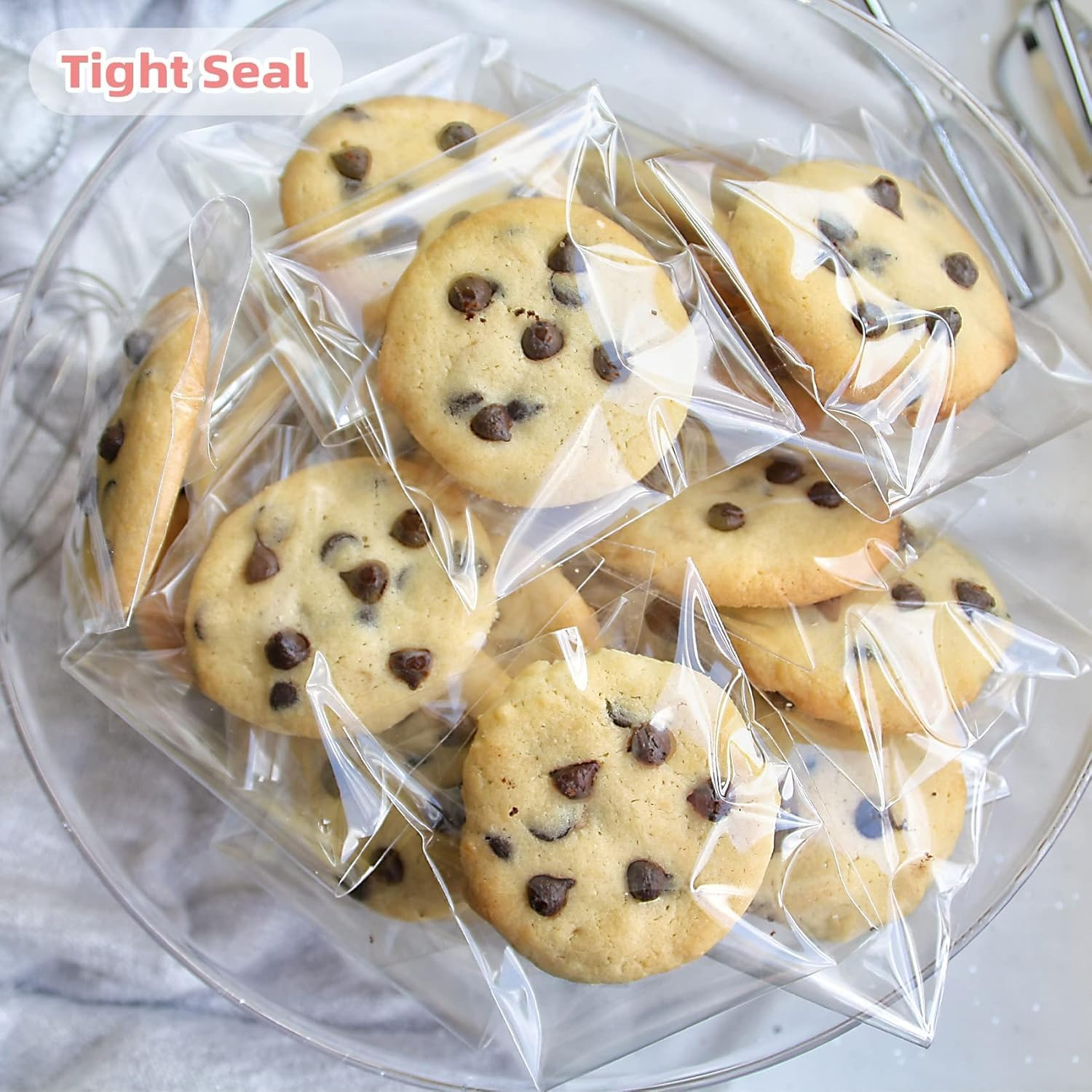 200 Pcs Clear Self Sealing Cellophane Bags,10X10 Centimetres Cookie Bags Resealable Cellophane Bag for Packaging Cookies, Candy and Products (Clear, 10X10Cm) image number 3