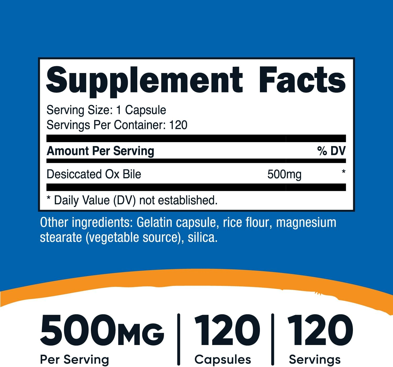 Nutricost Ox Bile Capsules 500Mg per Serving (120 Veggie Capsules) - Gluten Free & Non-Gmo image number 2