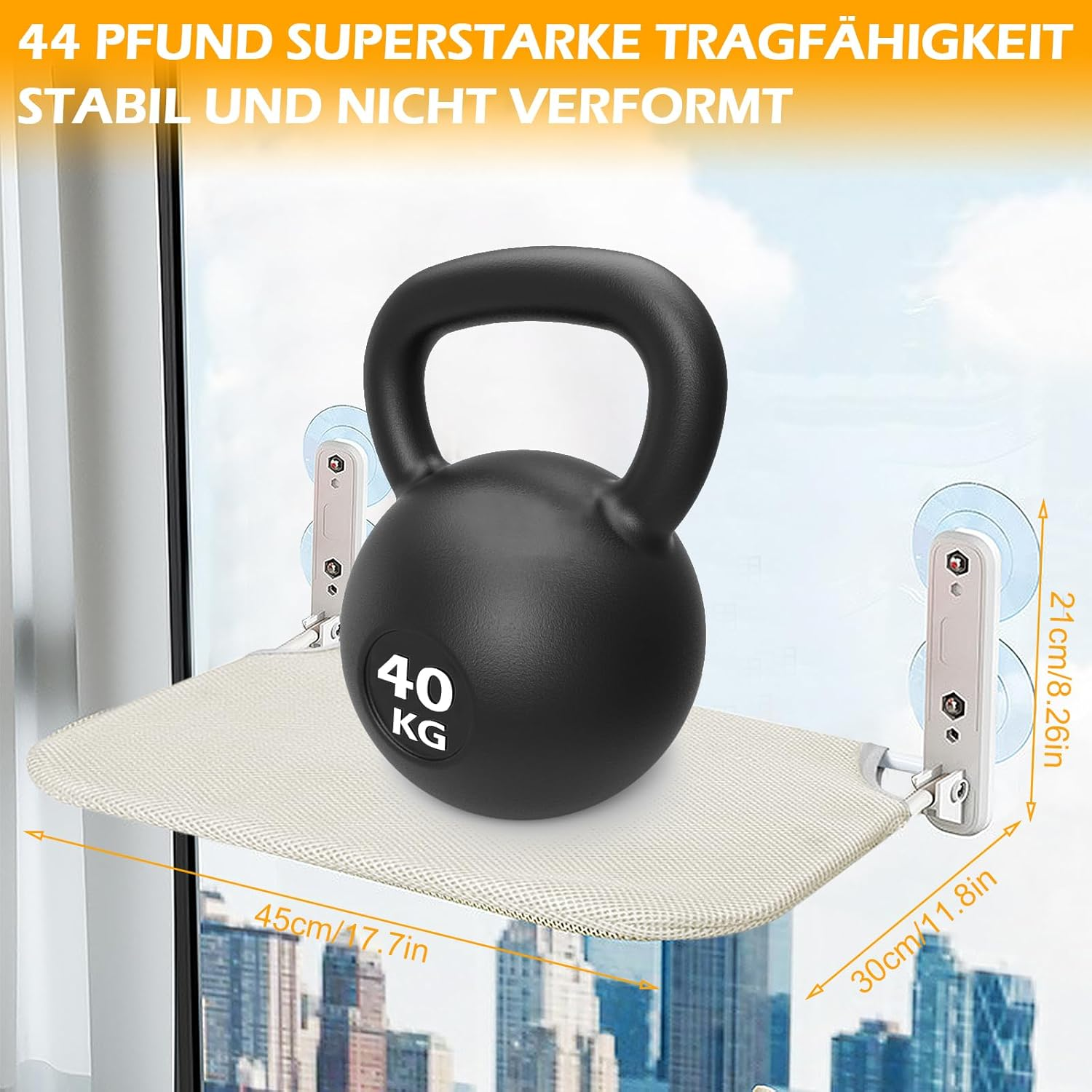 Undres Cat Window Lounger, Cat Hammock, Cat Lounger Window, Cat Bed, with Strong Suction Cup, Foldable, 45 X 30 Cm, Breathable Material, Holds up to 20 Kg, Suitable for Most Cats image number 2