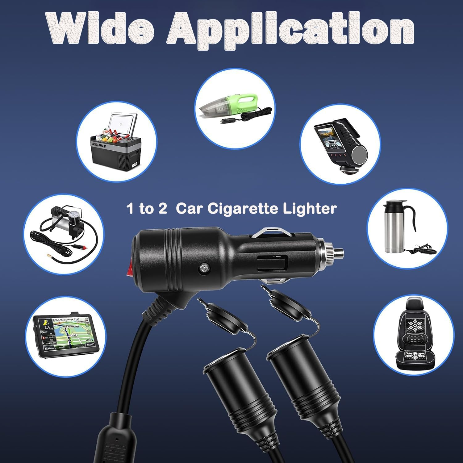 Cigarette Lighter Splitter, 12V Splitter, Dual Cigarette Lighter Adapters for Cars, 12V/24Vcigarette Lighter Plug with on off Switch, Overload Protection and 15A Fuses (Black 2 Ports) image number 1