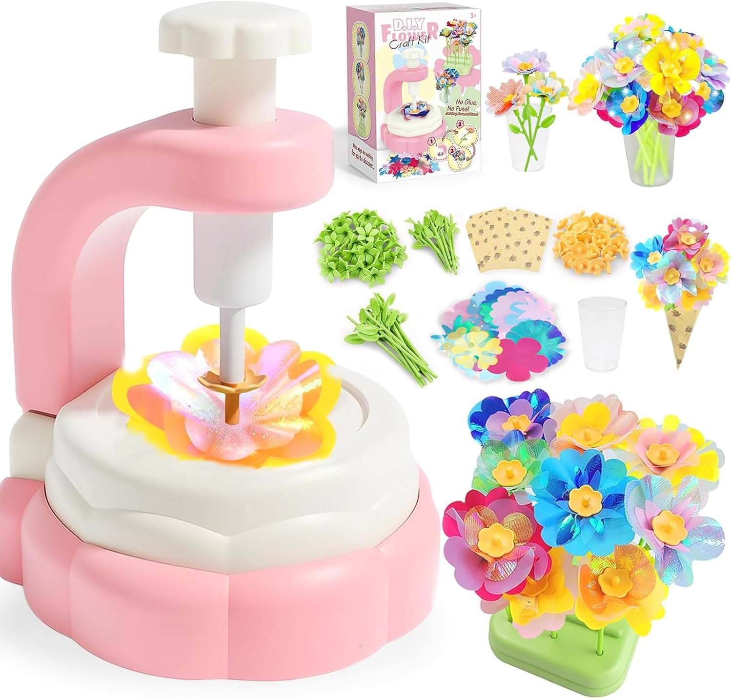 Fabric Flower Bouquet Kit, Creative DIY Craft for Girls Ages 4-8, Build & Bloom Floral Toy, Inspiring Arts & Crafts Educational Gift, Perfect Preschool Activity or Birthday Present