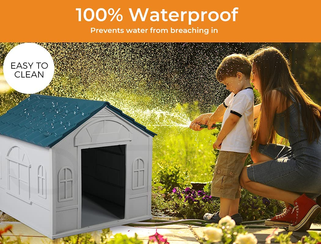 Pawz Dog Kennel Outdoor Indoor Pet Plastic Garden House Weatherproof outside XL, Durable Weatherproof Dog House, Waterproof Dog Kennel Outdoor, Easy Clean Ventilation PP Plastic Dog Crate, Blue image number 3