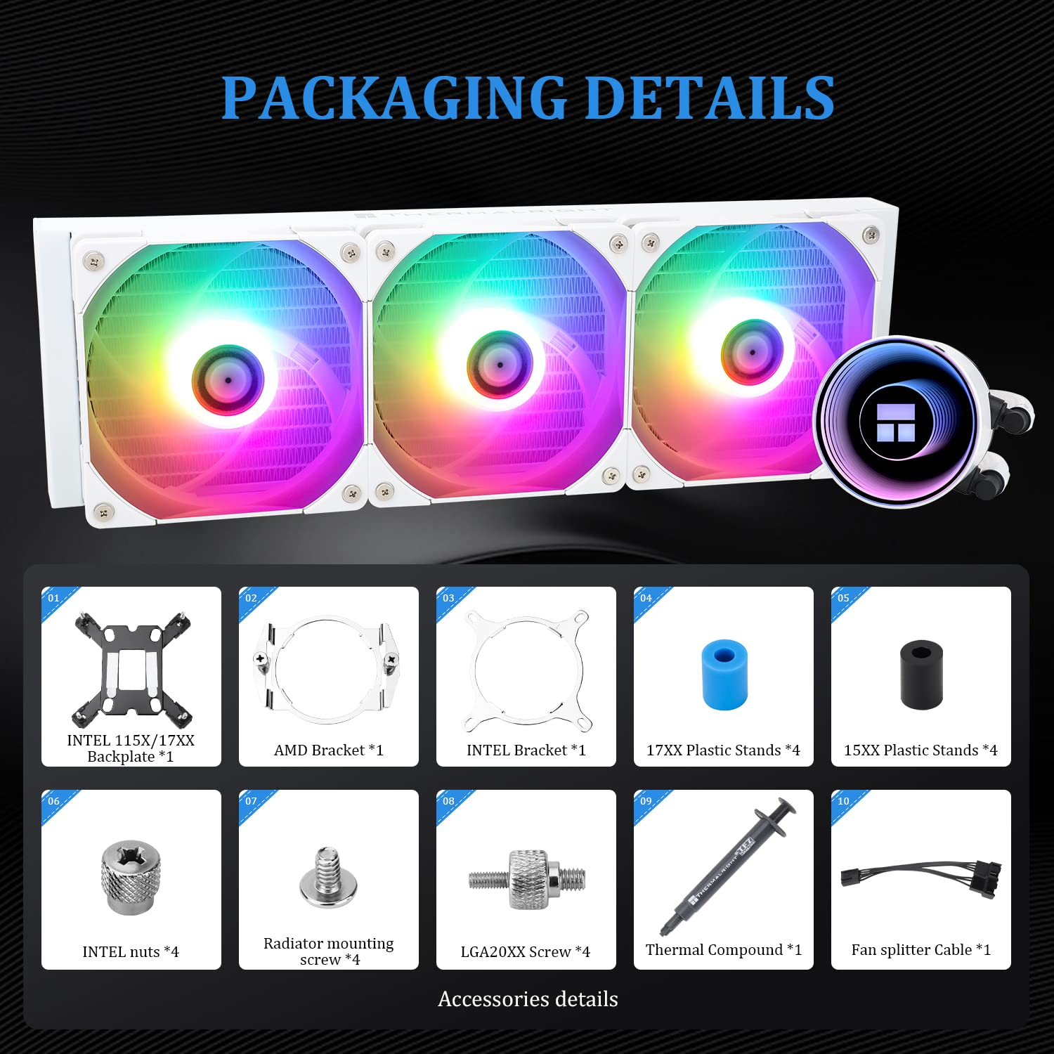 Thermalright Frozen Notte 360 White ARGB V2 Water Cooling CPU Cooler, 360 Specification CPU Liquid Cooler,3 PWM Fans ARGB, Suitable for AMD:AM4/AM5, Intel LGA 1851/1700/115X/1200/2011 image number 5