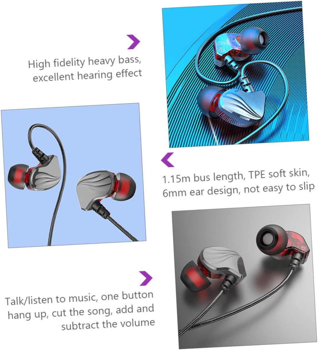 LIGIGWASH Wired Bass Earphones with 3.5Mm Plug, In-Ear Heavy Bass Headphones Compatible with Mobile Phones and Tablets, Gunmetal Color for Music Listening and Travel Use