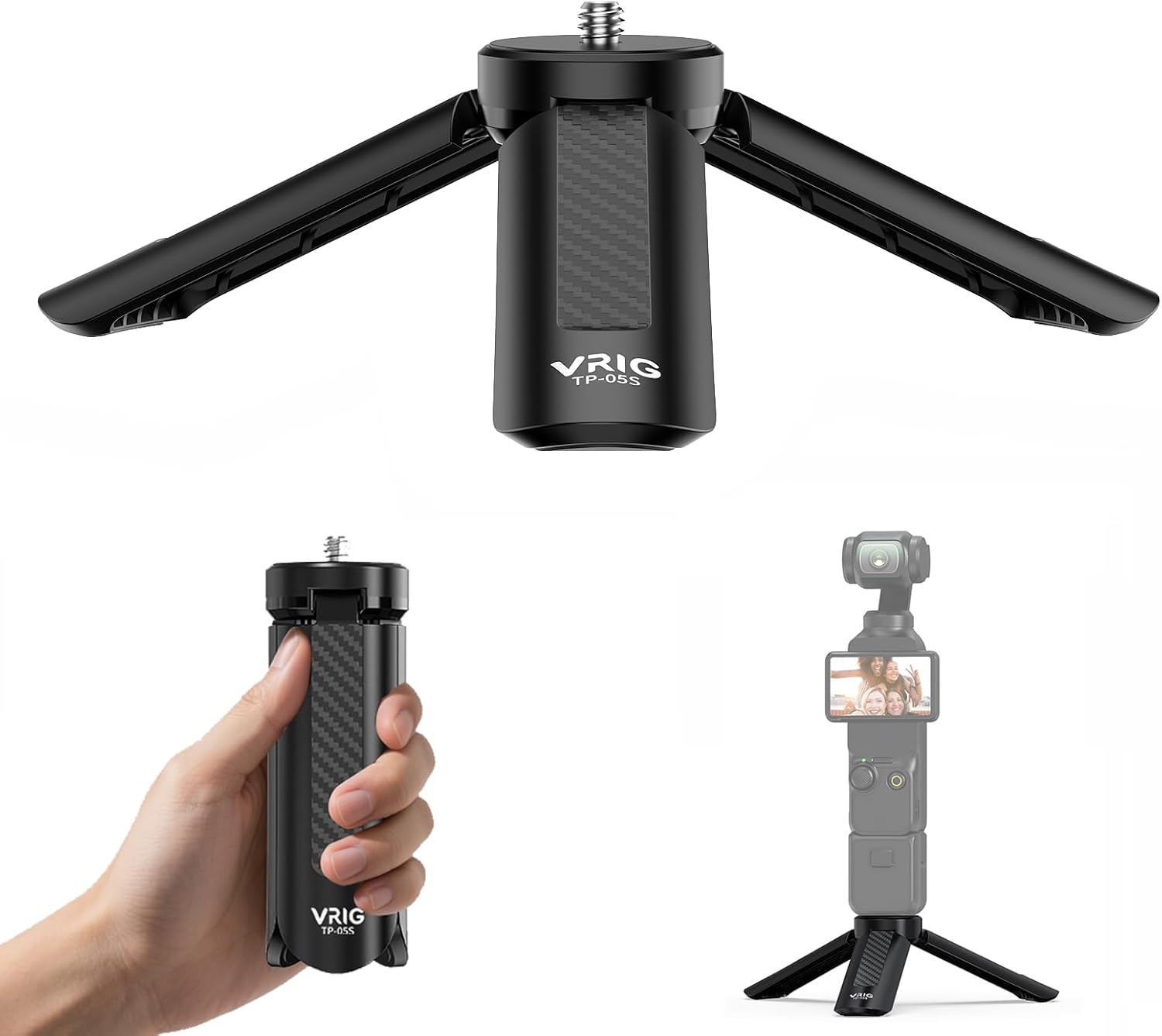 VRIG Mini Tripod Stand, Portable Selfie Stick Tabletop & Travel Tripods with 1/4" Standard Screw Suitable for Camera, DJI OSMO Mobile 2, ZHIYUN Smooth, Feiyu Gimbal Handle Grip Stabilizer image number 1