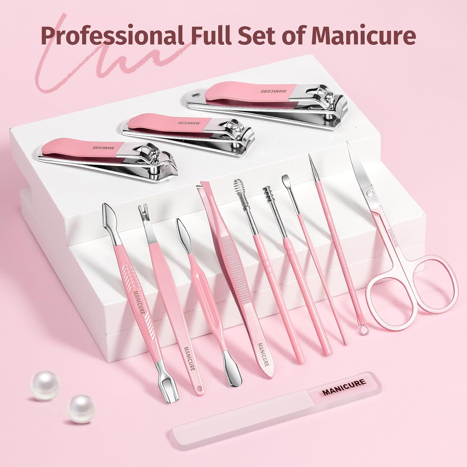Nail Kit, 13-In-1 Professional Manicure and Pedicure Set with Nail Clippers, Nail Clippers Set Cuticle Trimmer, Facial Care Tools（Pink) image number 2
