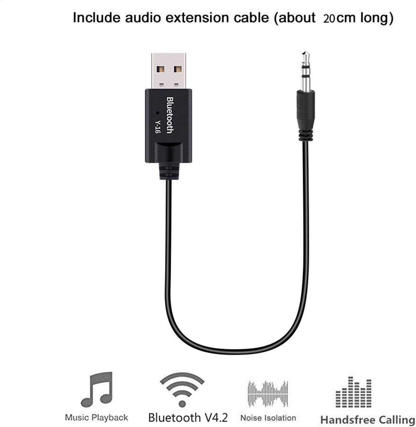 USB to Audio Jack Adapter - Plug and Play, USB to 3.5Mm Audio Jack BT4.2 Receiver - Hi-Fi Music, Audio Car Stereo Jack Cables USB Cord for Car Stereo Home Speakers image number 3