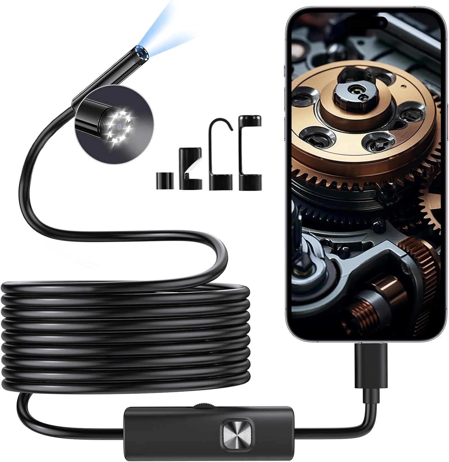 Endoscope Camera with Light,1920P HD Borescope Tools with 8 Adjustable LED Lights, Endoscope with Semi-Rigid Snake Camera, Inspection Borescope for Ios and Android image number 2