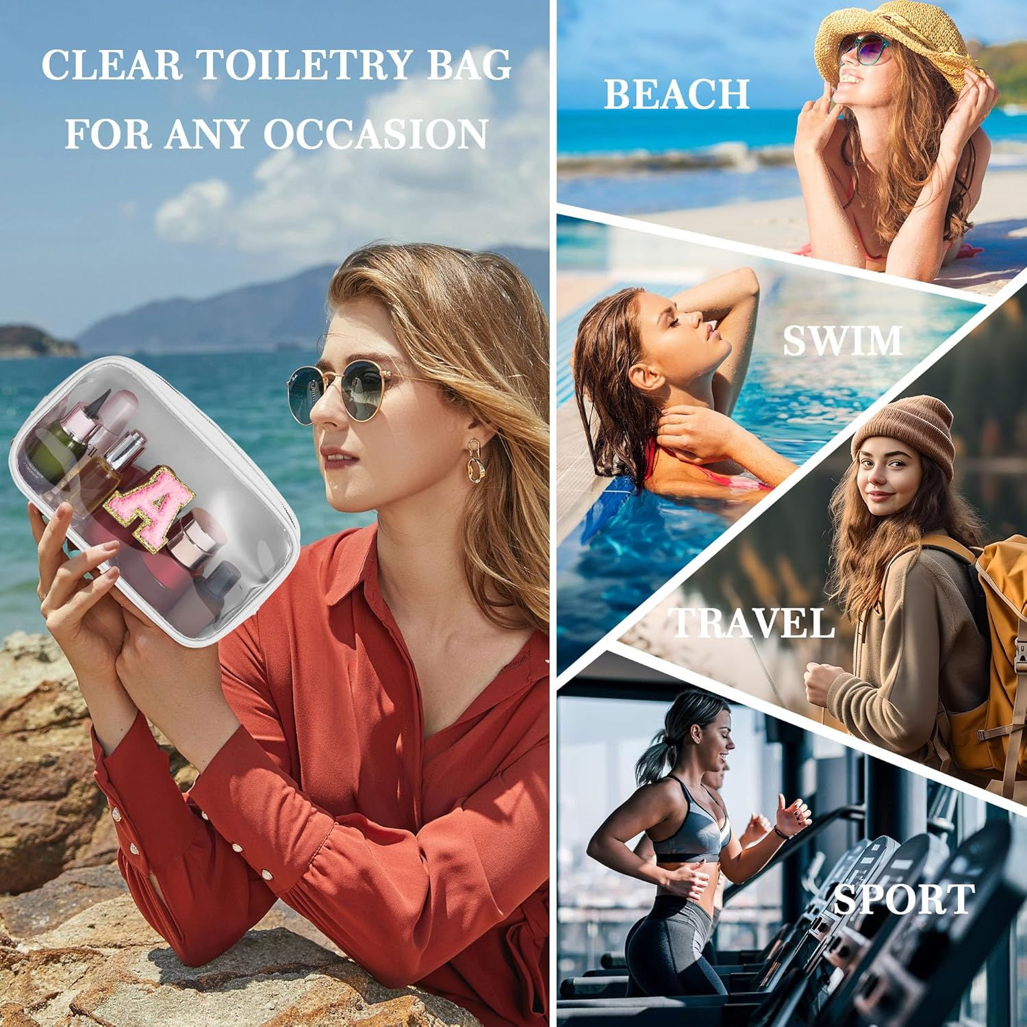 Parima Transparent Cosmetic Bag - Pink Cosmetic Bag Travel Toiletry Bag Large Cosmetic Bag with Letters Gifts for Friends Girls Sister Personalised Cosmetic Bag for Girls Women, White-A