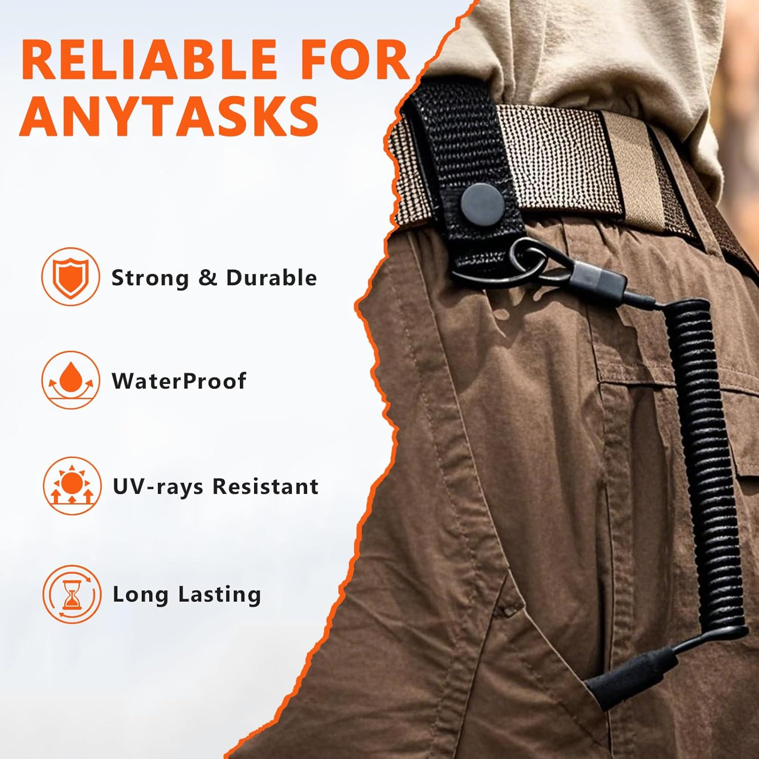 Tactical Pistol Lanyard, Anti-Loss Military Spring Rope for Belt, Elastic Coiled Safety Strap Rope for Key Chain Security and Hunting Gear Accessory image number 1