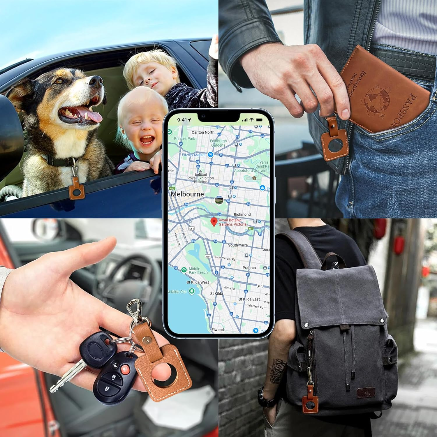 AIJOY PU Leather Passport Holder for Men & Women &ndash; RFID Blocking Travel Wallet with Luggage Tag & Tracker Holder &ndash; Travel Essentials 3-In-1 Organizer for Passports, Boarding Passes, Credit Cards&ndash;Brown image number 2