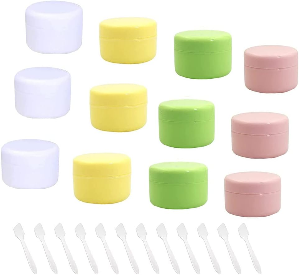 12Pcs Plastic Small Travel Containers - Leakproof Refillable Cosmetics Jars with Lids and Scoops for Makeup Samples image number 1