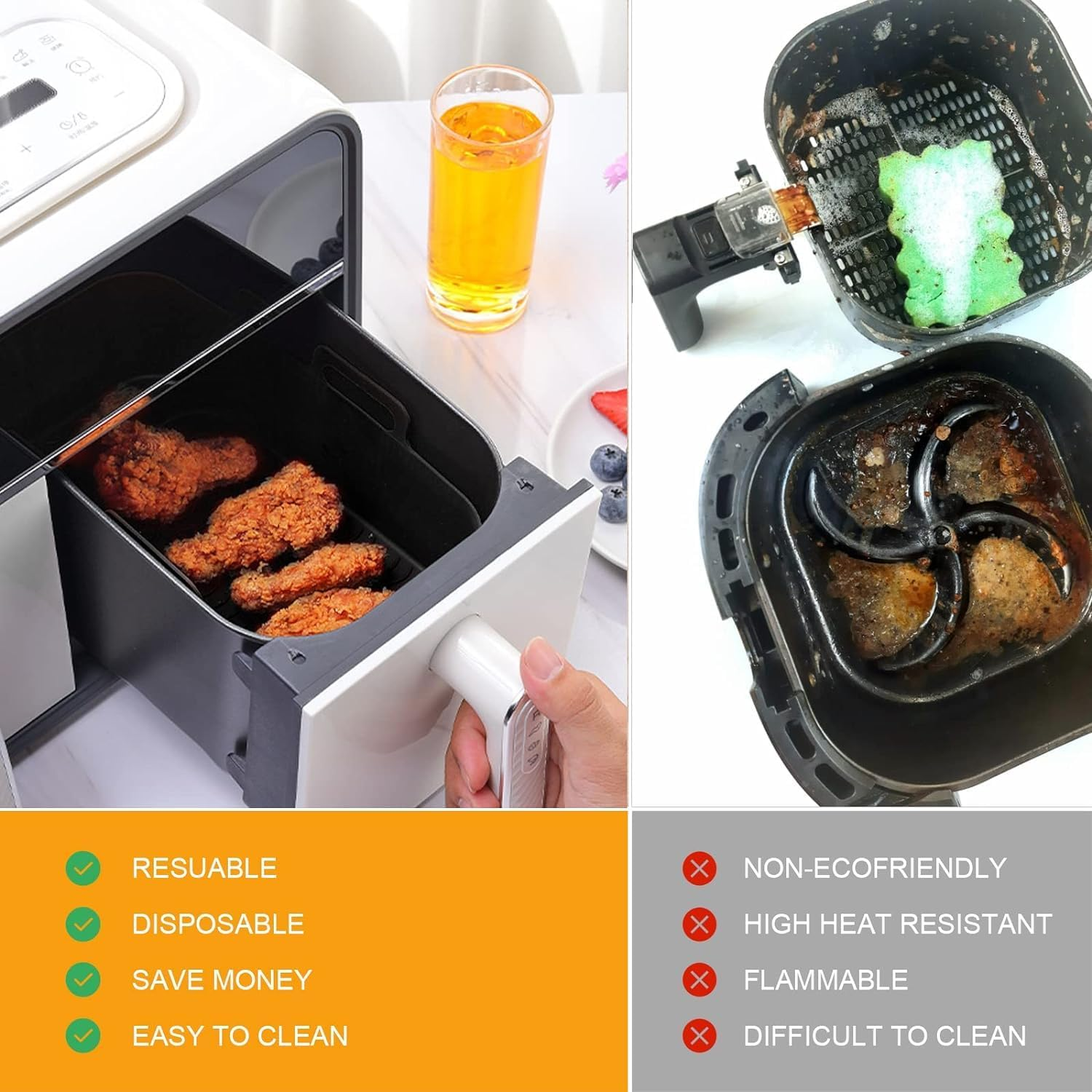 Silicone Air Fryer Liners for Ninja Dual Air Fryer, 2 Pack Air Fryer Silicone Liner for Ninja Air Fryer Accessories, Airfryer Accessories Airfryer Liners for Ninja Dual image number 4