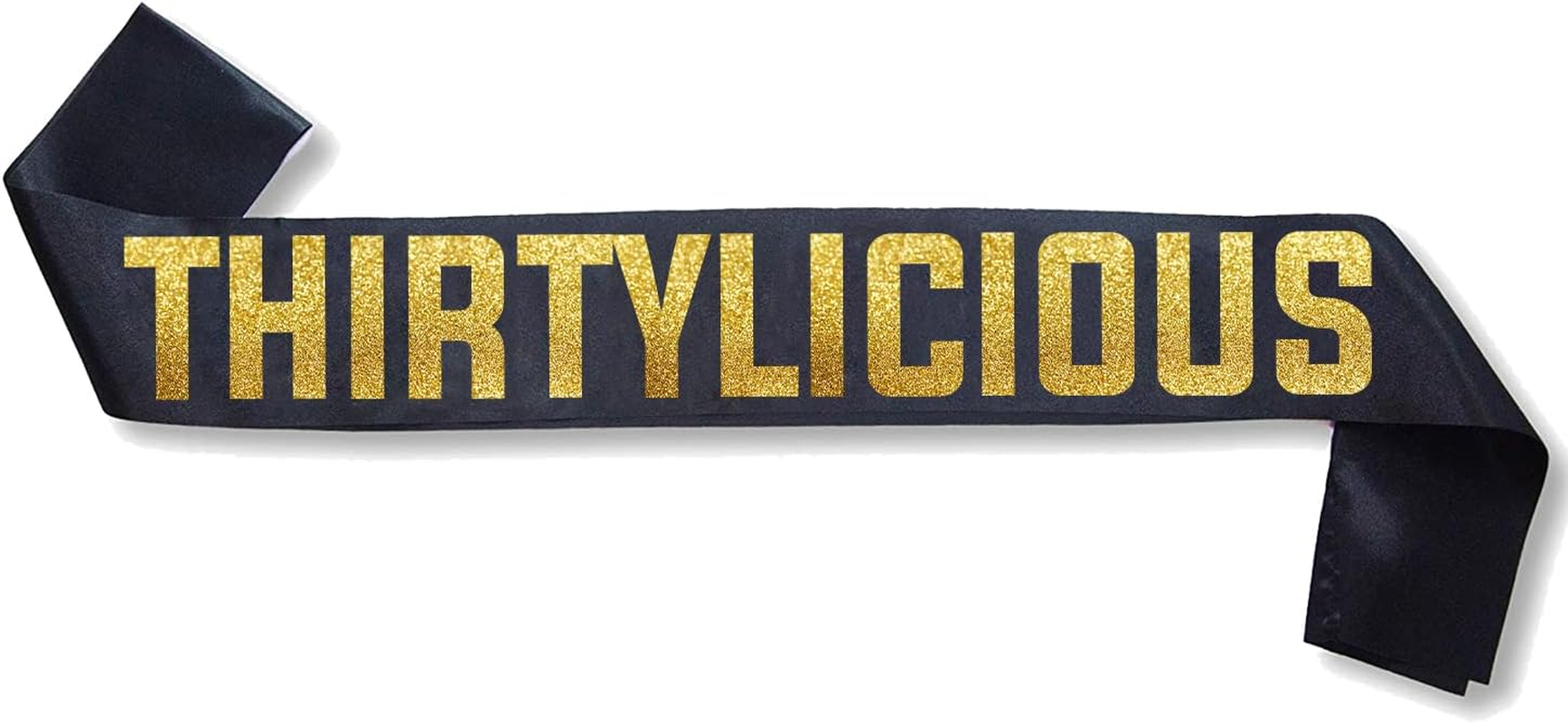 Thirtylicious Black and Gold Glitter Satin Sash - Happy 30Th Birthday Party Supplies, Ideas and Decorations image number 2