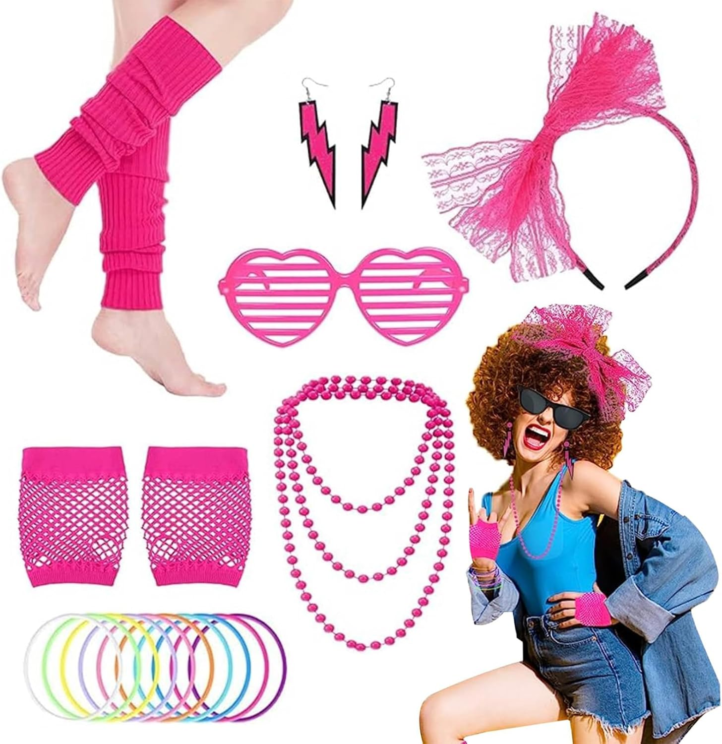 80S Accessories for Women, 1980S Neon Fancy Dress Costume for Girls, Women Sexy Casual Top for 1980S Retro Theme Party image number 6