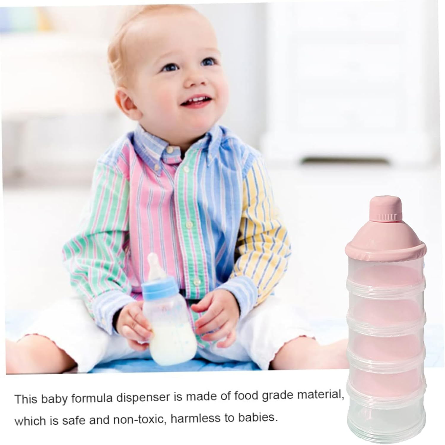 2 PCS 5 Layers Baby Milk Powder Dispenser, Milk Powder Pots, Formula Dispenser Portable Milk Powder Formula Dispenser Container Pot Box Milk Cans Snack Storage Box for Travel(Light Pink+ Light Pink)