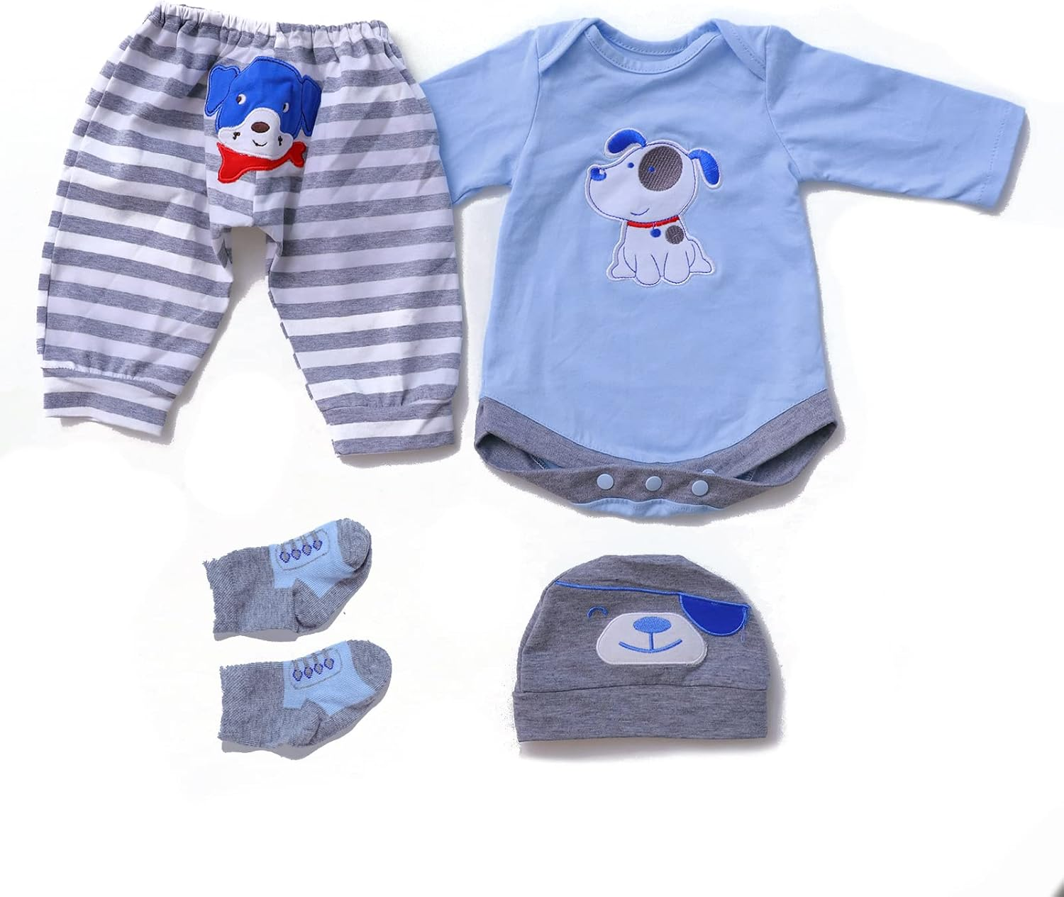 ZIYIUI Reborn Baby Doll Clothes Boy Blue 20-22 Inch Newborn Baby Doll Girl or Boy, 4 Pieces Suit image number 1