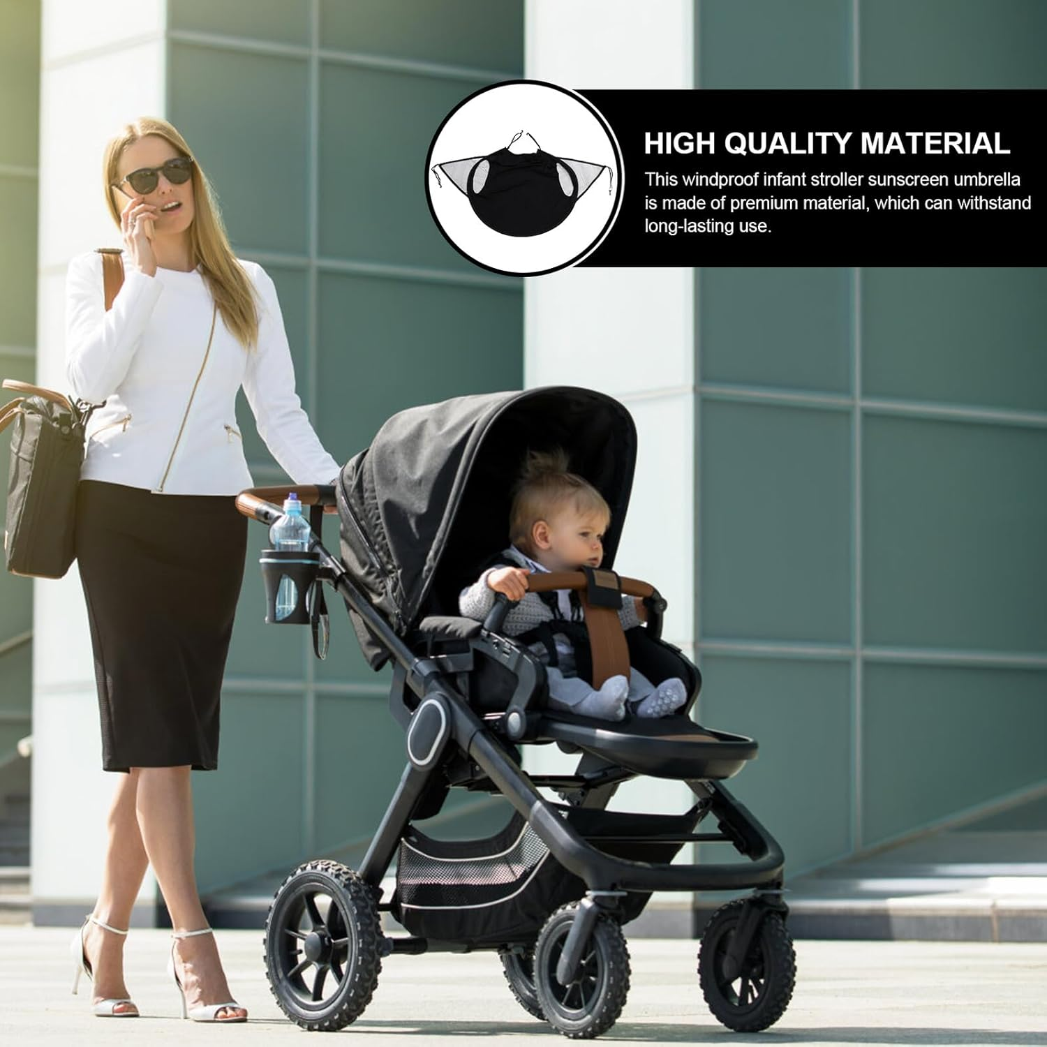 Stroller Sunscreen Umbrella with High Elastic Steel Core Flexible Strip Windproof Stroller Awning Accessory High-Density Elastic Cloth Sunshade for Pram and Car Seat Easy Storage image number 1