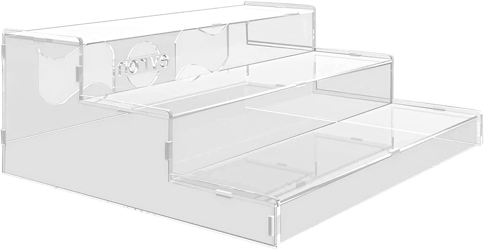 Evron Pantry Organization and Storage Clear Plastics Spice Rack Organizer for Cabinet & Countertop (ASSEMBLY REQUIRED) 3 Tier Versatile Tierd Shelf 10.5'' Clear Snap-In Assembly 1Pack