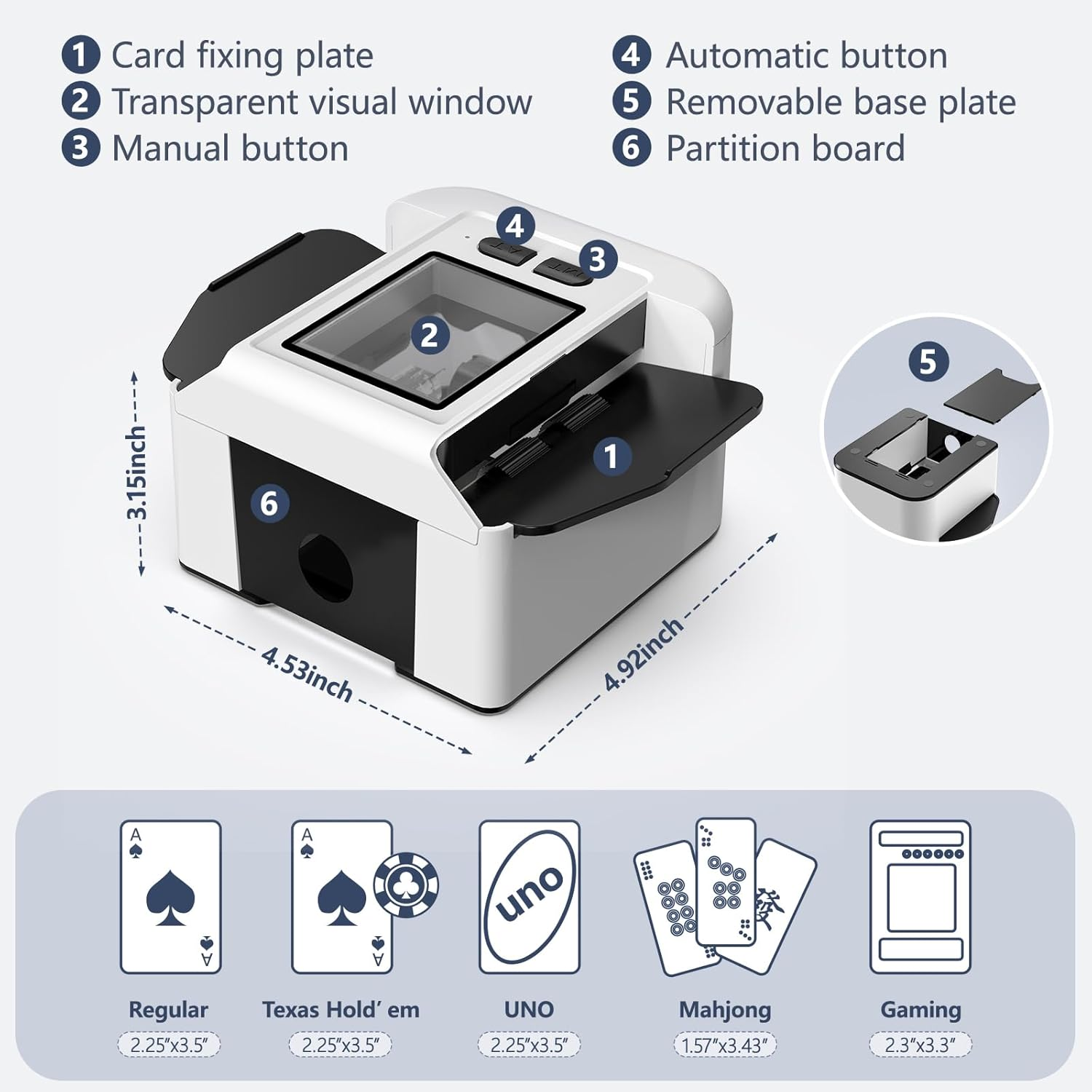 Automatic Card Shuffler 1-2 Decks, Beedove Rechargeable Card Dealer Machine, Fast, Reduced Jams, Ultra-Quiet Shuffle,Ideal for Poker, UNO, Blackjack, Skip-Bo, Home Card Games