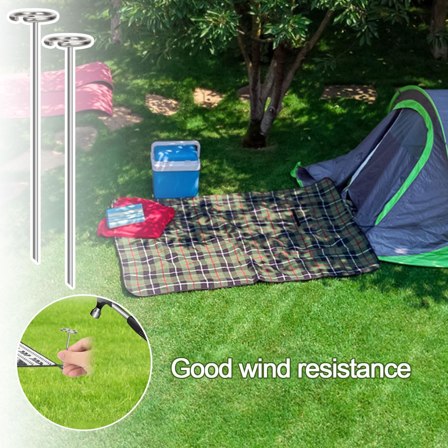 10Pcs Outdoor Carpet Metal Stakes, Stainless Steel Patio Pegs Tool for Camping Rug Spike Ground Sheet Attachments Tarps Tents RV Accessories Camper Groundsheet Essentials image number 3