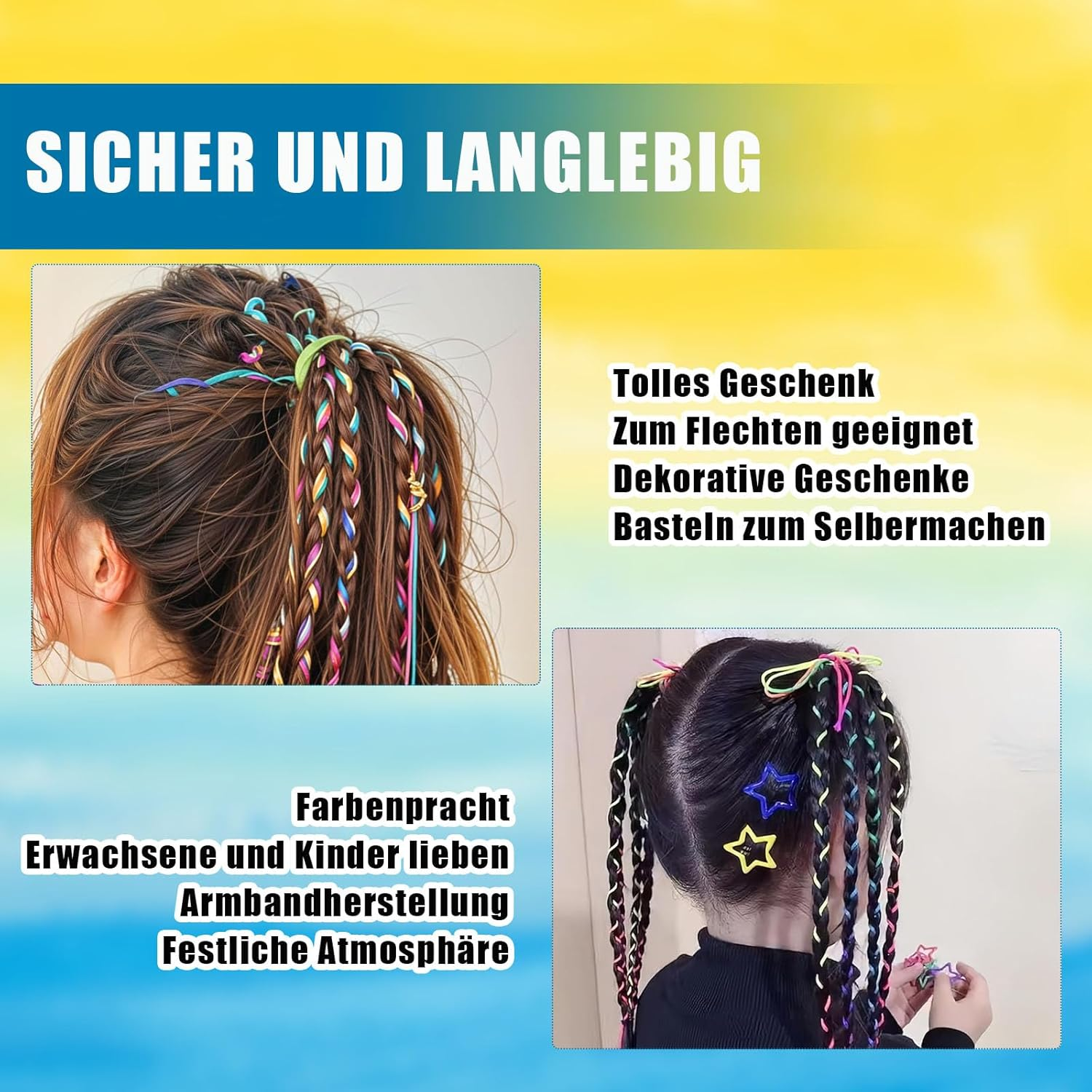 Pack of 32 Colourful Hair Wrap Cord, Gradient, Braided Hair Ropes, Various Rainbow Braided Headbands, DIY Ponytail Braids, Hair Styling Accessories for Women and Girls image number 6