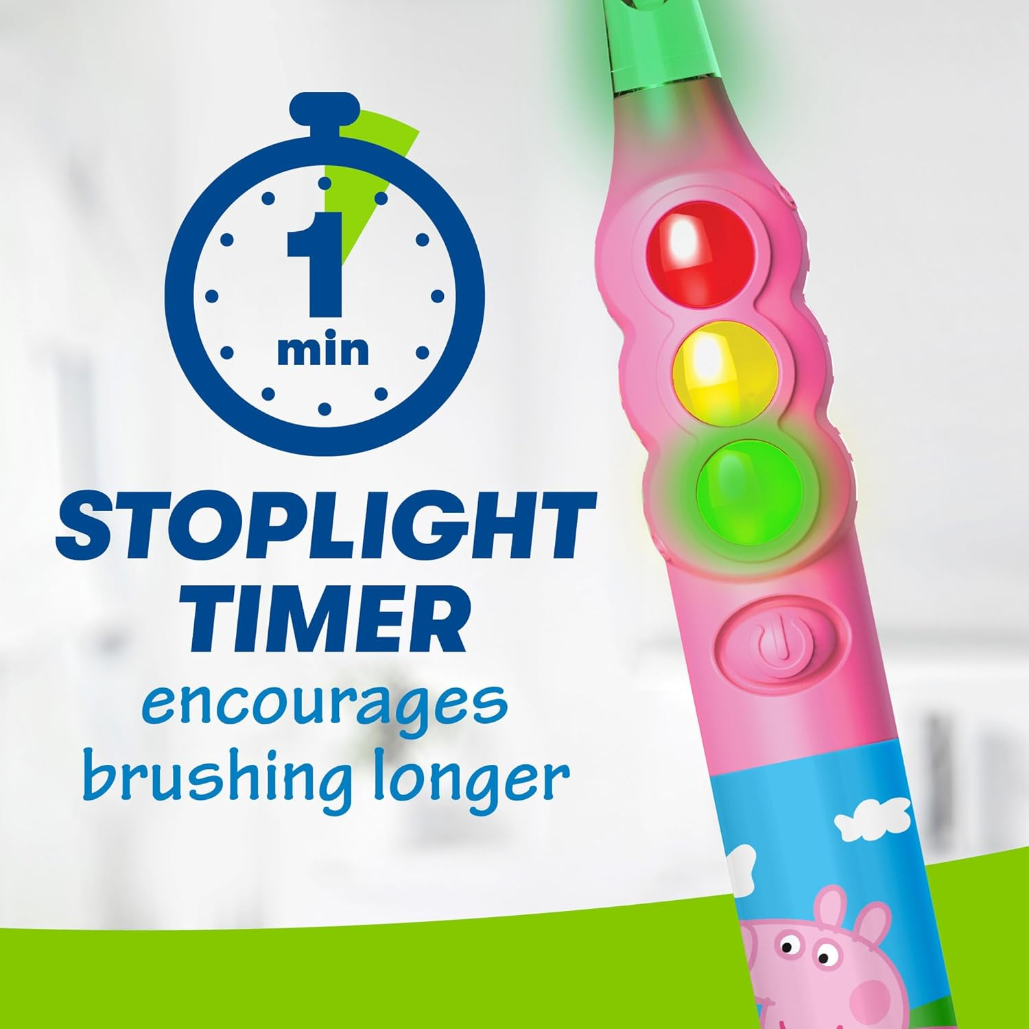 Firefly Ready Go Brush, Peppa Pig, Light up Timer Toothbrush, Premium Soft Bristles, 1 Minute Timer, Less Mess Suction Cup, Battery Included, Easy Storage, for Ages 3+, 1 Count image number 1