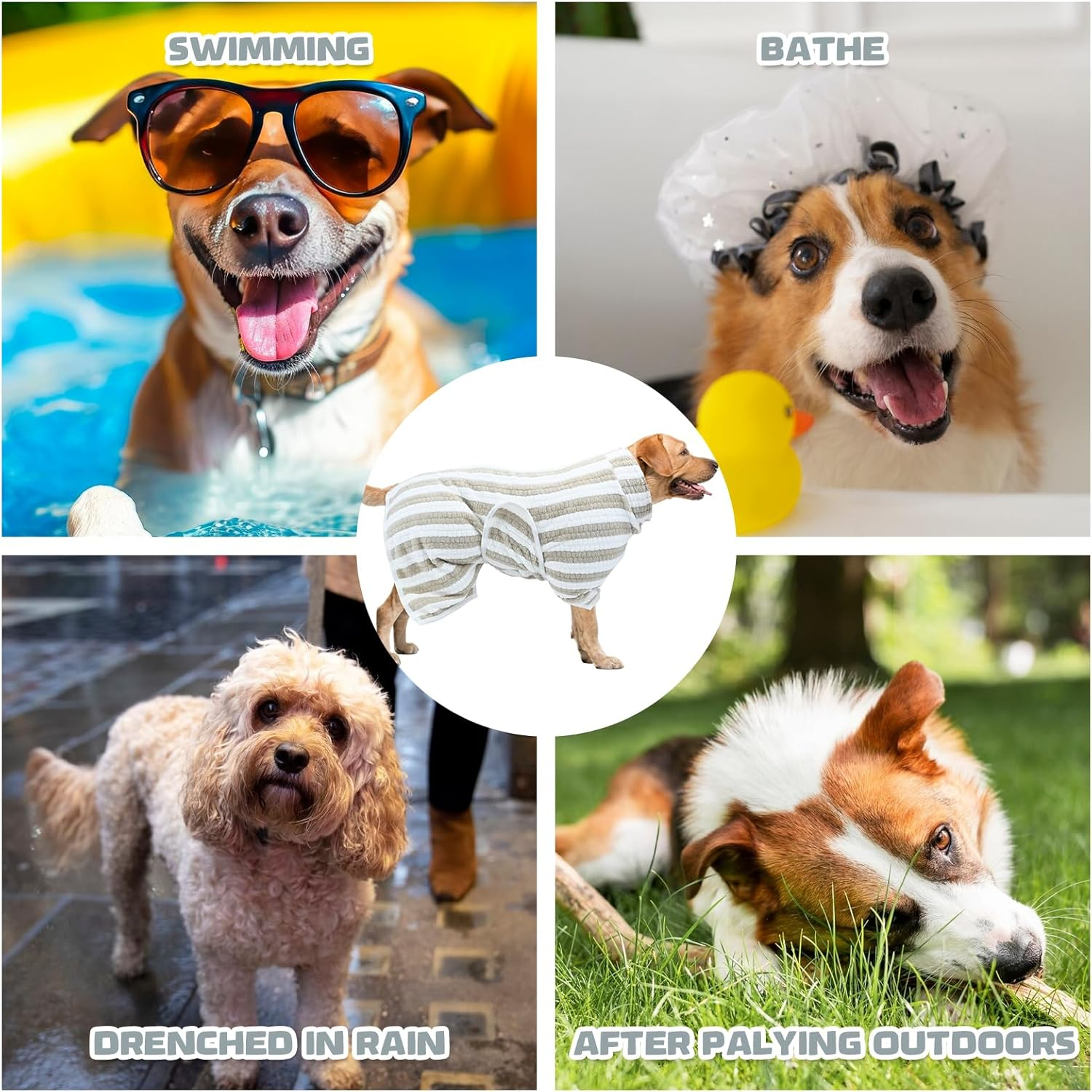 Dog Bath Coat - Ultra Absorbent Microfiber Quick Dry Striped Bathrobe - Corn Flannel Super Soft Towel with Adjustable Neck Snap Fastening for Baths, Swims (M) image number 2