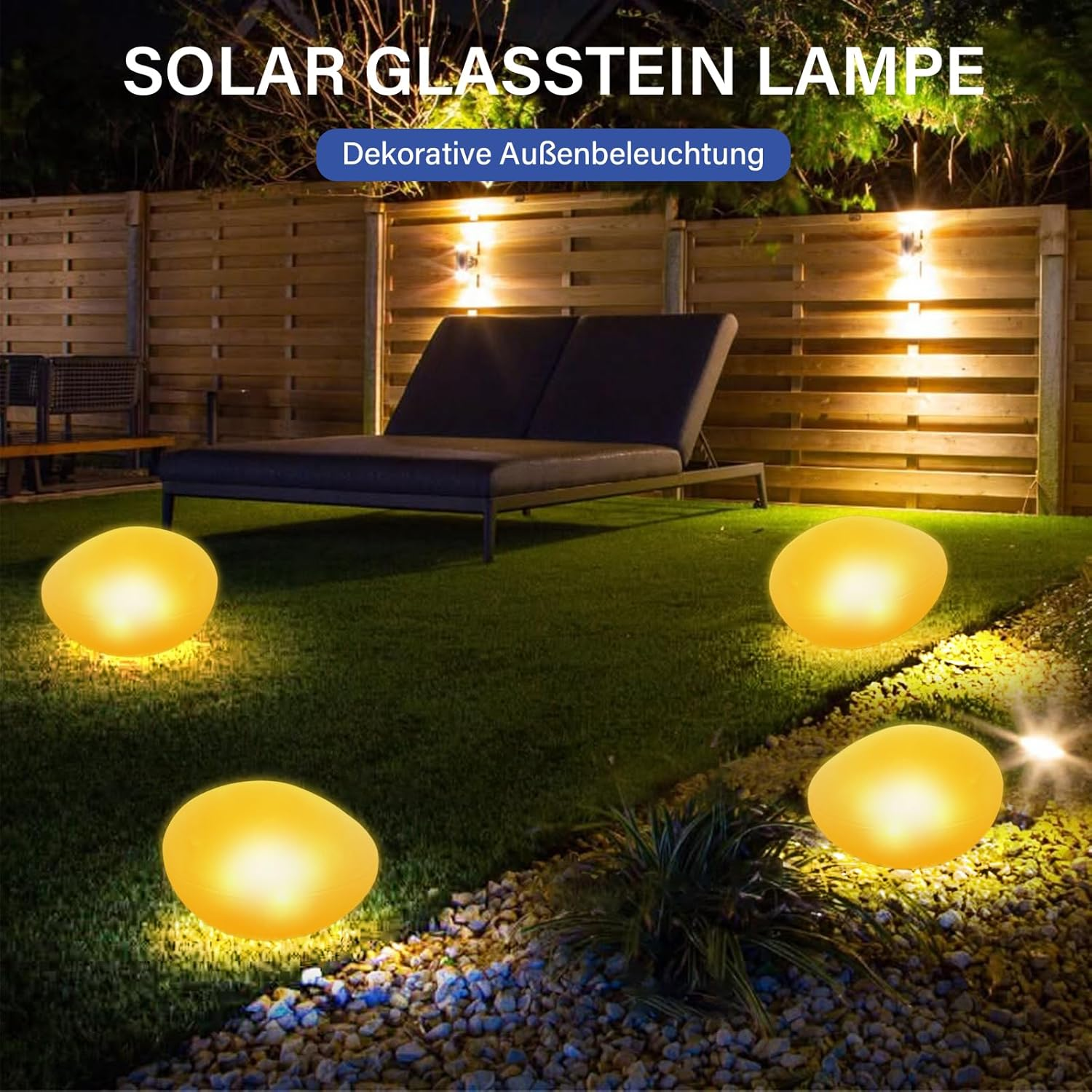 1 X Warm White Light Solar Glass Stone Lamp, Solar Path Light Path Light Pond Lighting with 4 Leds, IP44 Waterproof Auto On/Off Garden Ornaments for Lawn, Floor and Outdoor Use image number 5