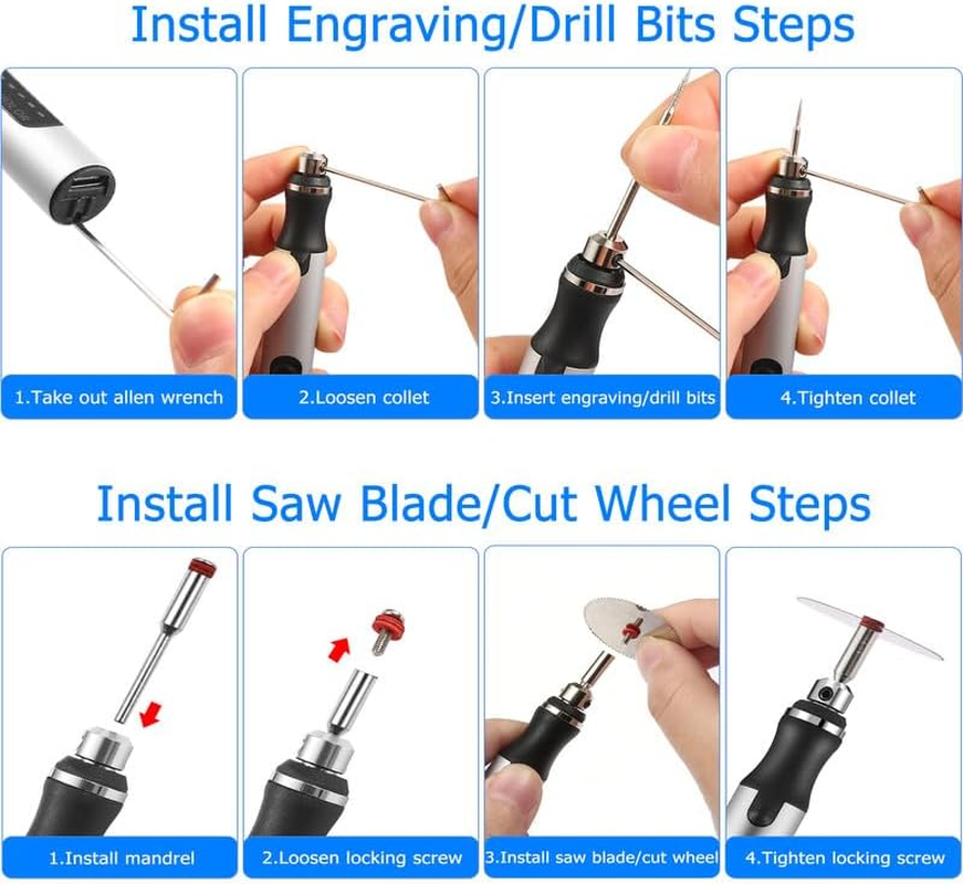 Uolor USB Rechargable Engraving Pen with 42 Bits, Mini Electric DIY Engraver Cordless Rotary Tools Portable Engraving Tool for Jewelry Wood Metal Stone Plastic Glass Etching image number 4