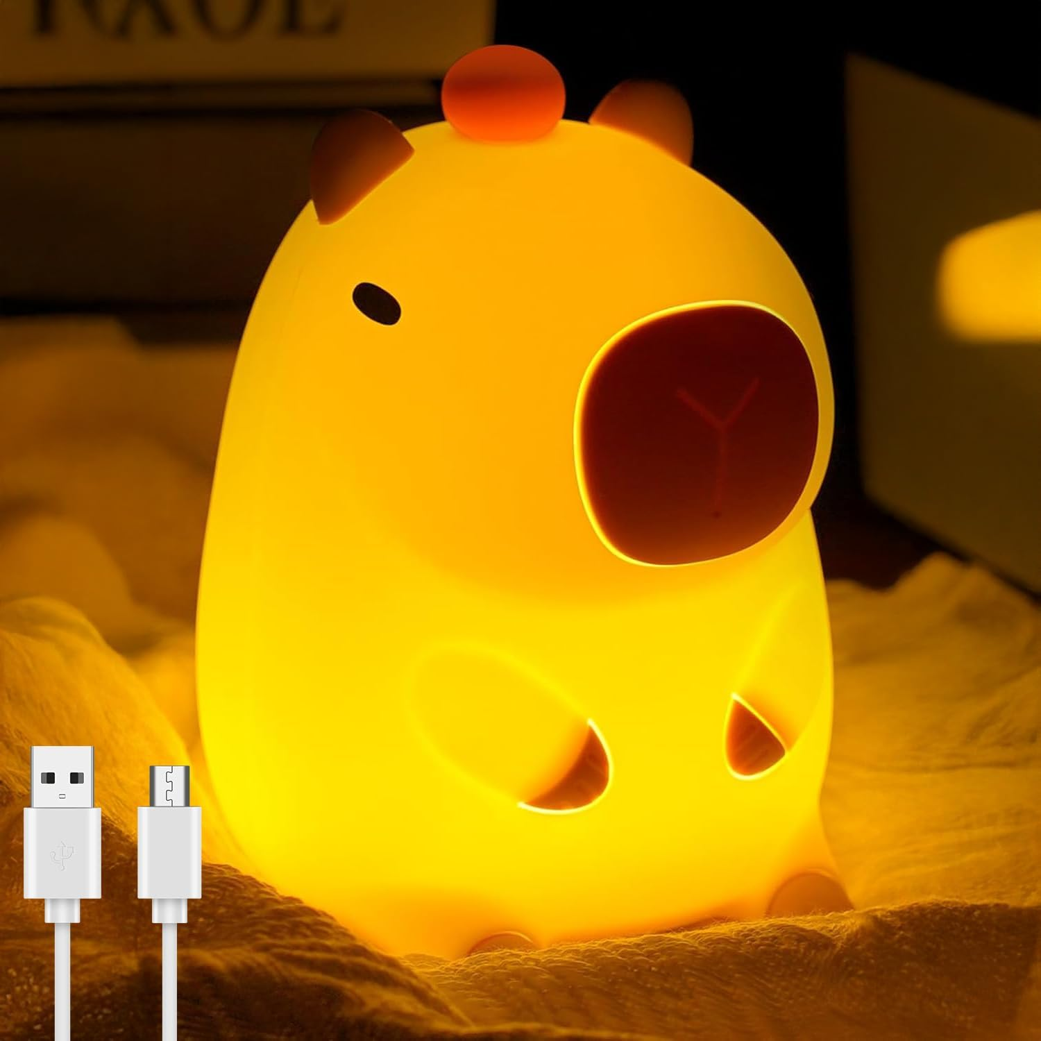 Lovely Silicone Night Light Capybara for Kids Soft Portable Rechargeable Lamp, Kids Room Decor Present for Girls Boys Birthday Holiday Christmas Camping - Warm White