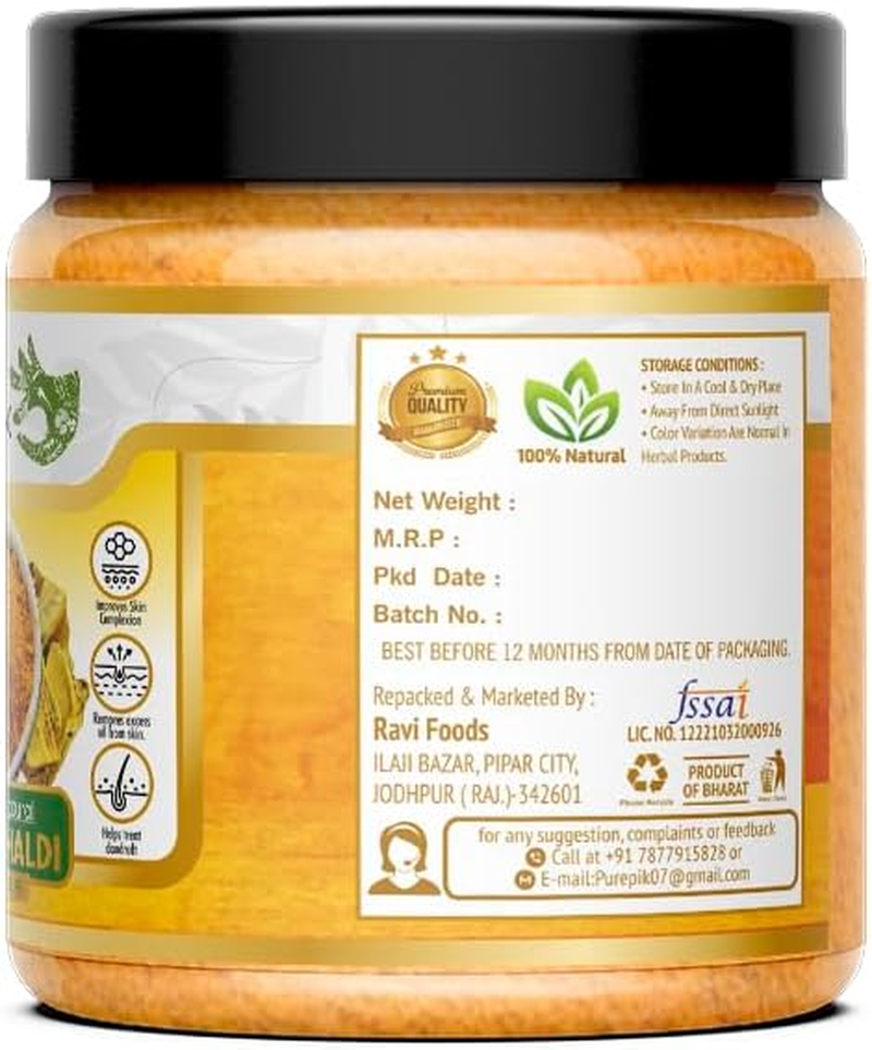 Pure Pik Organic Kasturi Haldi Powder for Face Beauty (200 Gram) Jar Pack | Wild Turmeric Powder,Kasturi Manjal Powder image number 3