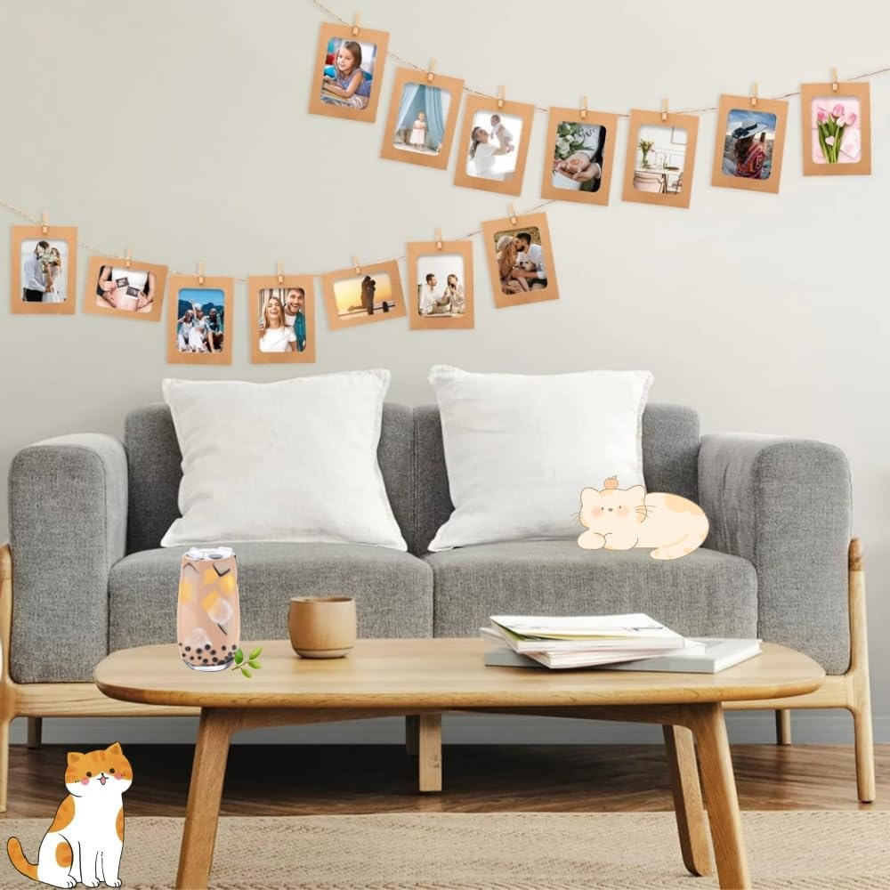 30Pcs Paper Photo Frames, 4X6 Inch Kraft Paper Picture Frames, Hanging Photo Display Banner, DIY Clip Photo Display Holders for Home, Office, Wedding, and Party Decor image number 2